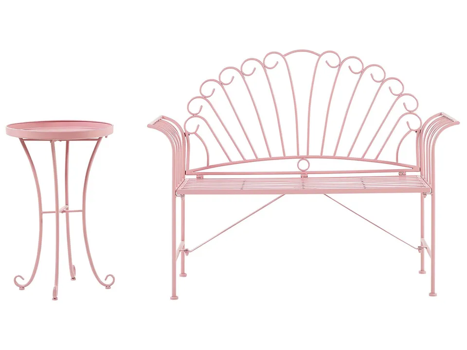 beliani-cavinia-bistro-set-rosa-metall-bank-mit-tisch-2-personen image 1