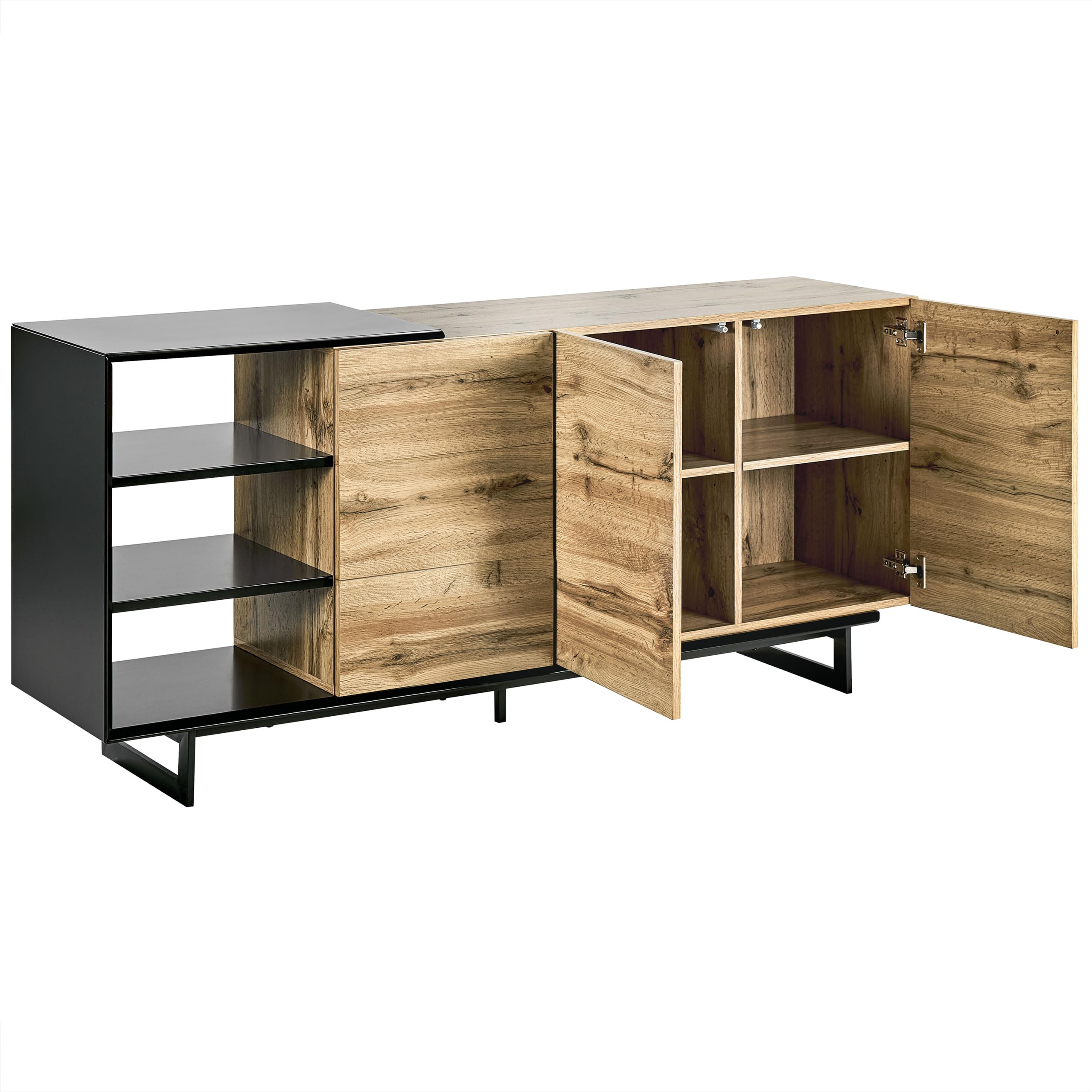 beliani-fiora-sideboard-holz-hell-schwarz-160cm-mit-schubladen image 4