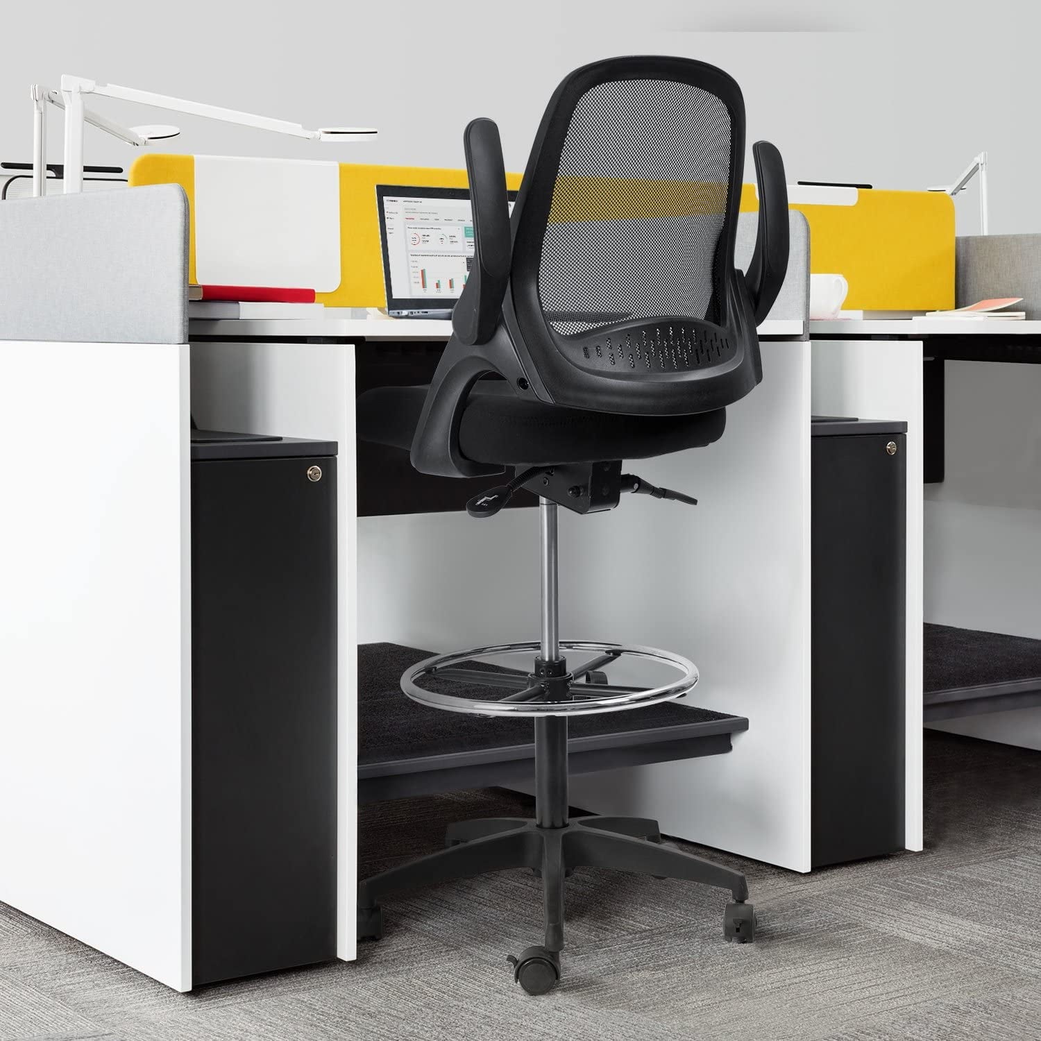 homall-standing-desk-b-rostuhl-hoch-schwarz-mit-fu-ring image 2