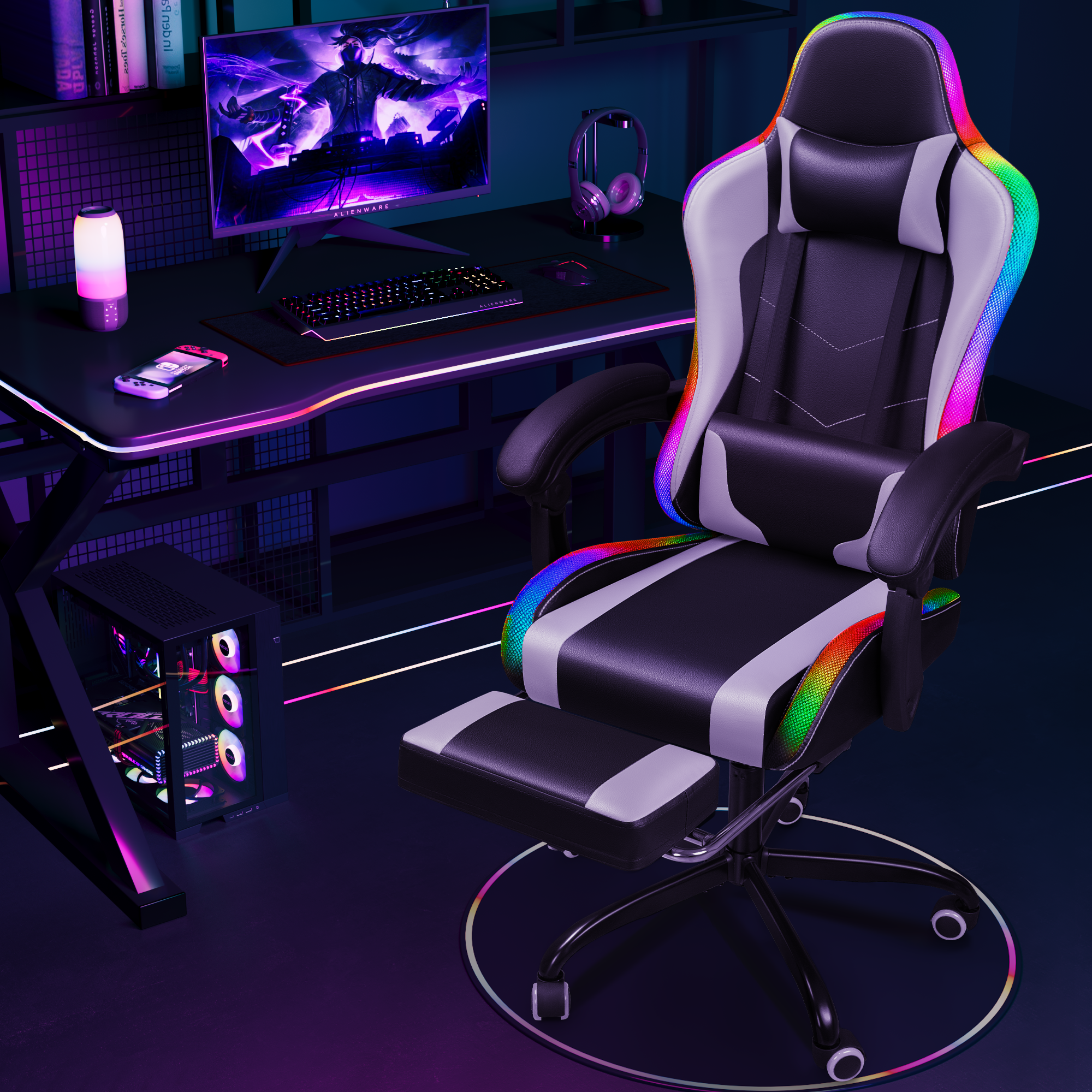 homall-gaming-desk-set-tisch-stuhl-l-form-rgb-schwarz image 6