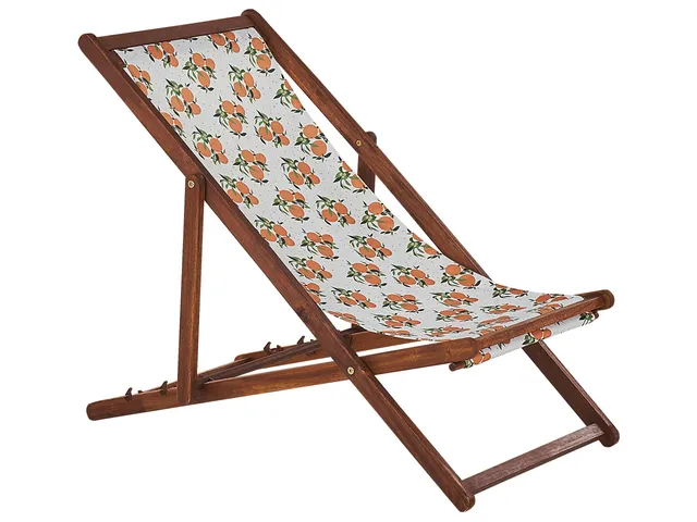 beliani-anzio-liegestuhl-2er-set-dunkelbraun-orangenmotiv-verstellbar image 1