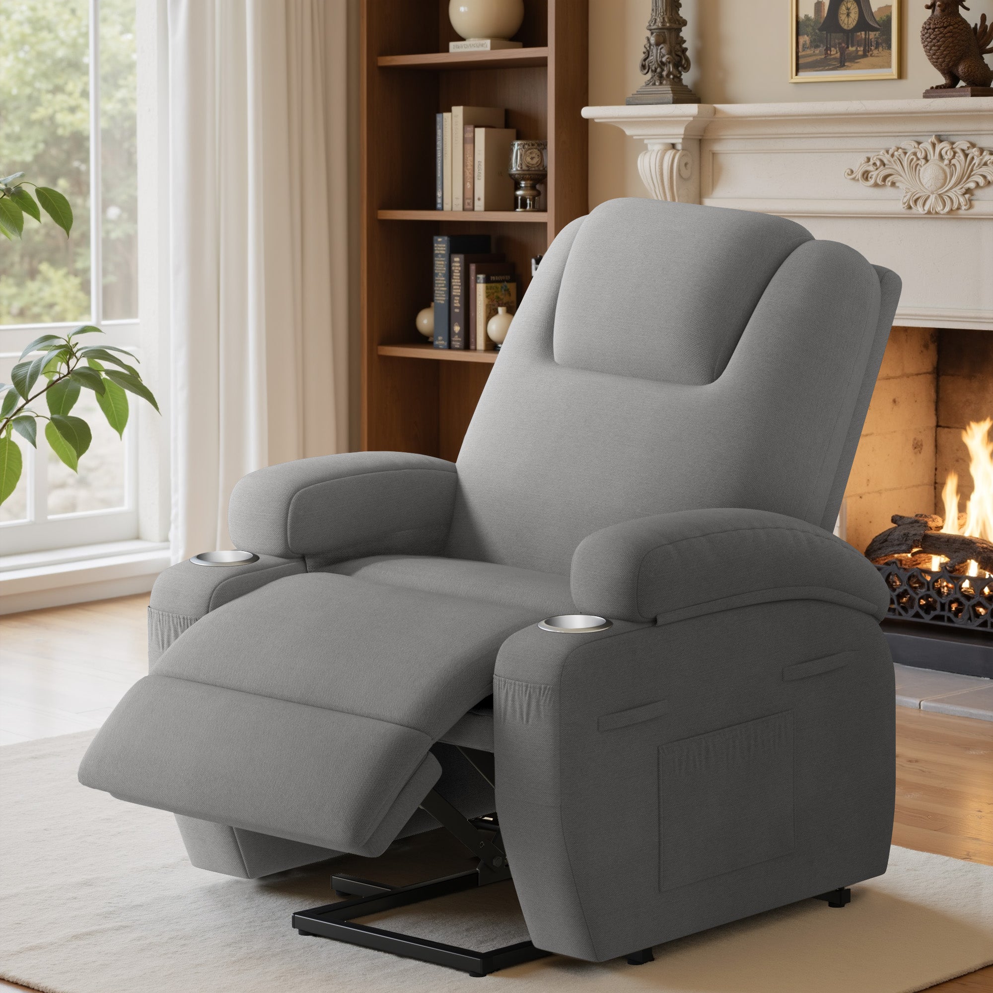 homall-recliner-chair-aufstehsessel-massage-beige-stoff image 2