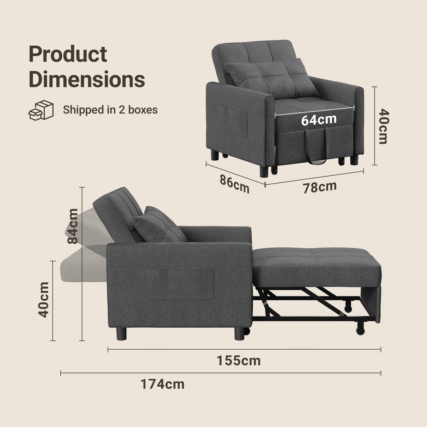 bealife-ar24-schlafsessel-sofabett-3-in-1-grau-mit-kissen image 3