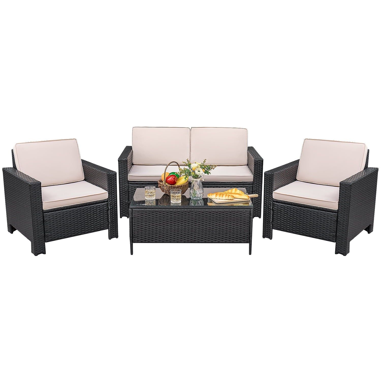homall-patio-furniture-sitzgruppe-4-teilig-beige-rattan image 2