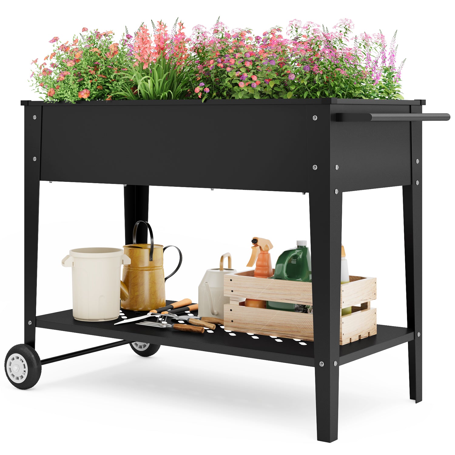bealife-cc25-hochbeet-gartenwagen-schwarz-104x41-rollen image 1
