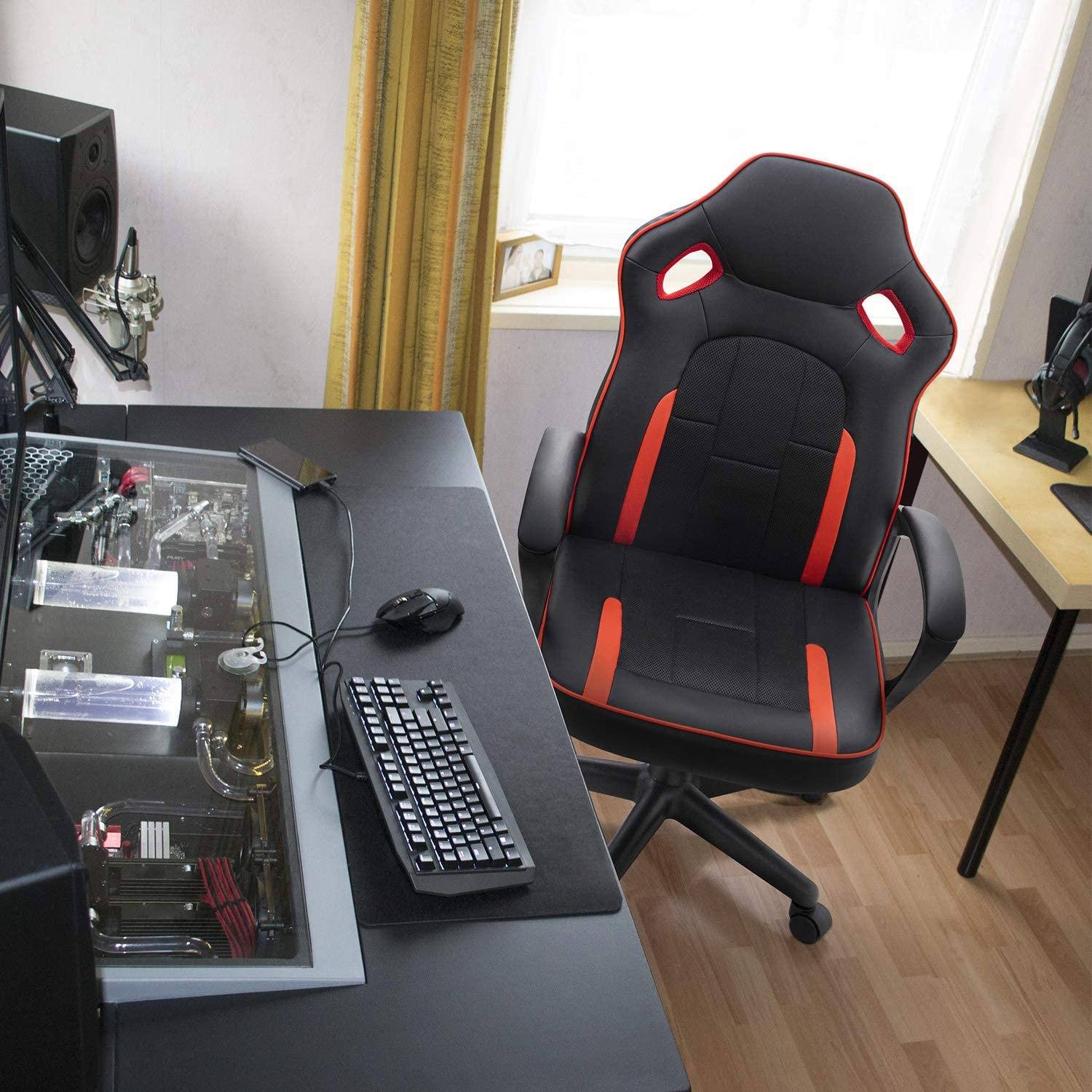 homall-gaming-stuhl-gaming-chair-b-rostuhl-grau-leder image 2
