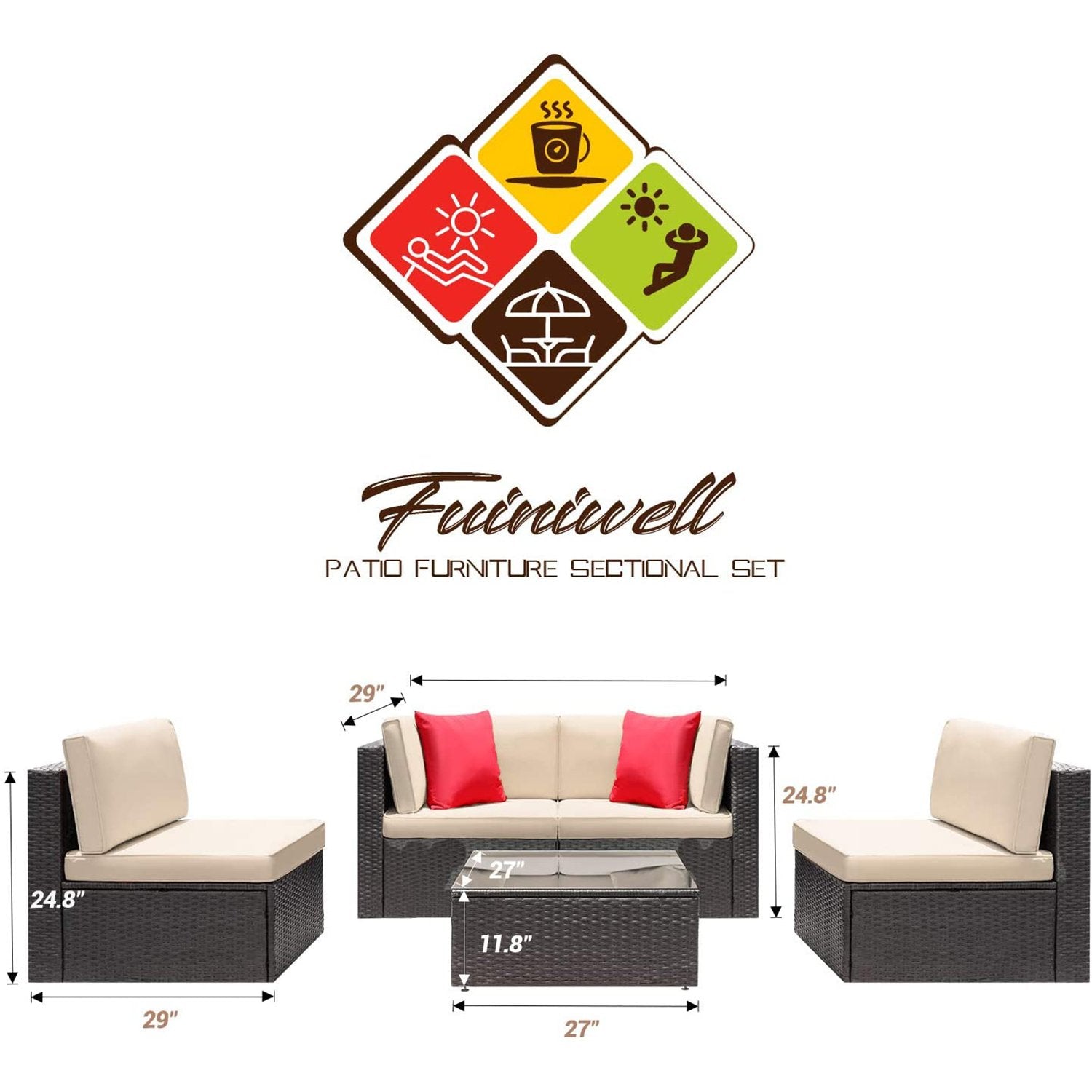 homall-patio-furniture-lounge-set-beige-5-teilig-rattan image 7