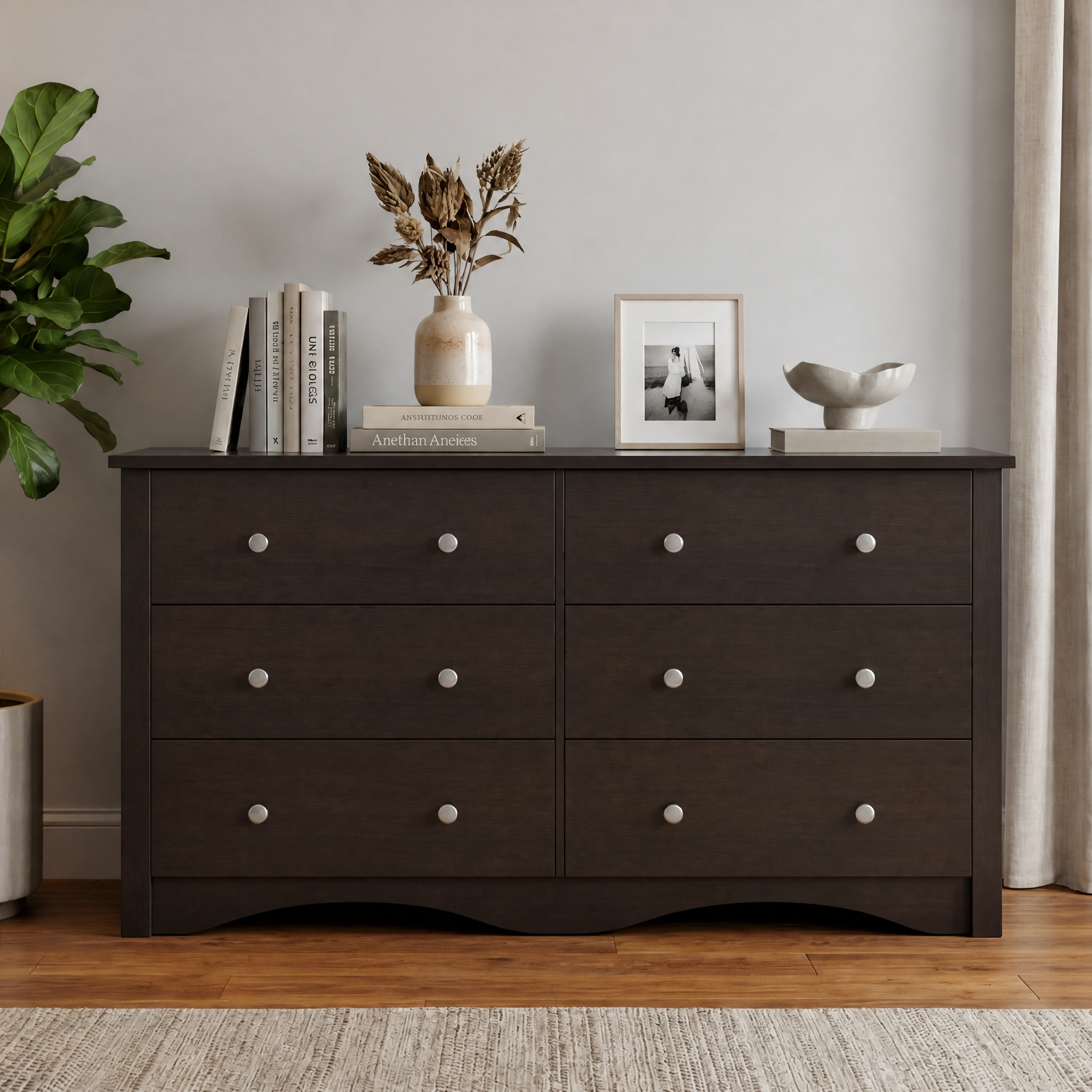homall-bedroom-kommode-holz-6-schubladen-schwarz-modern image 3