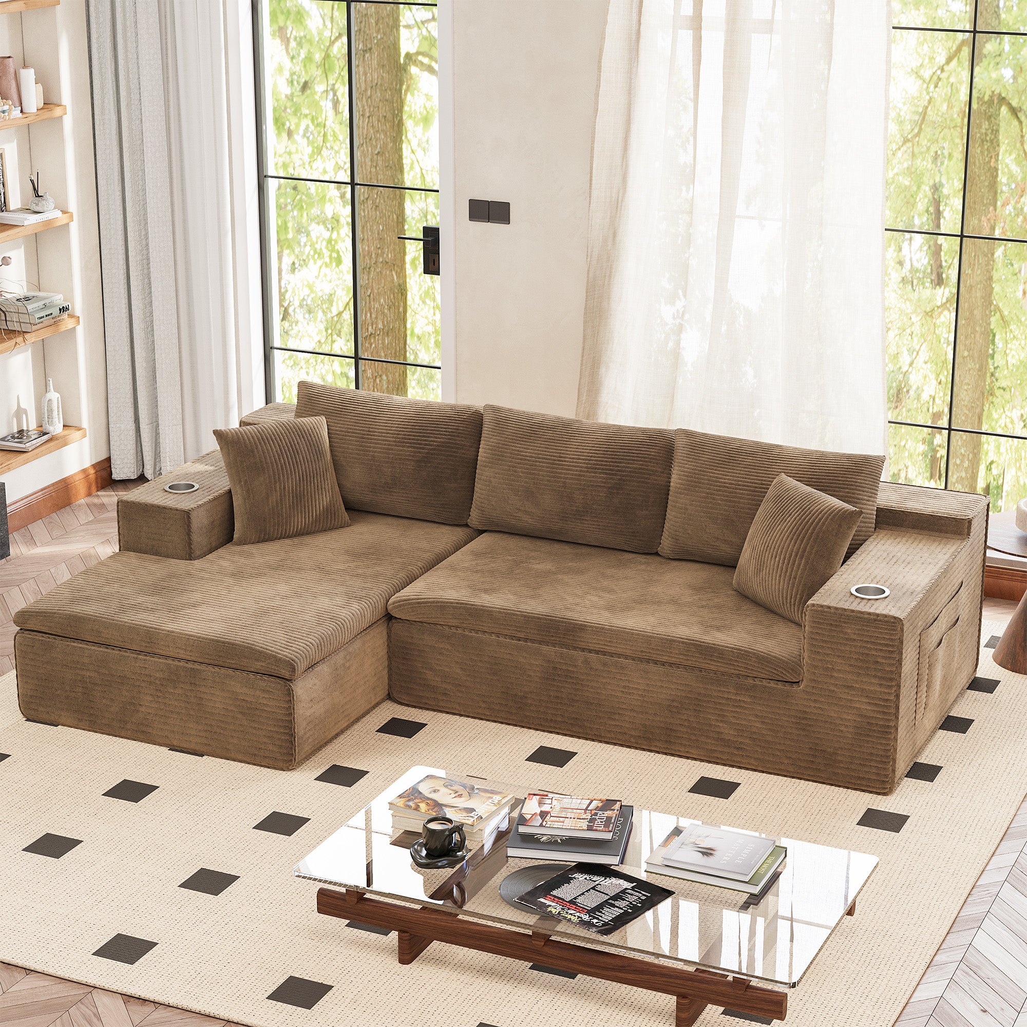 homall-sofa-l-form-modular-cord-couch-braun-cloud-memory-foam image 4