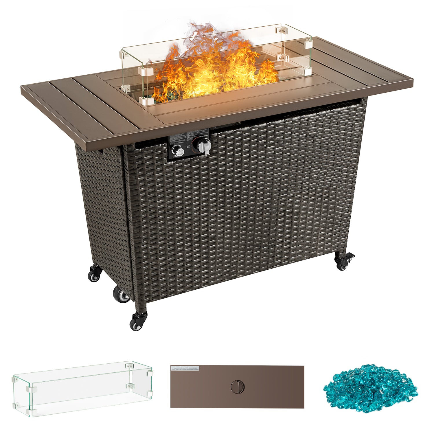 homall-feuertisch-rattan-gas-50000-btu-braun-rollen image 2