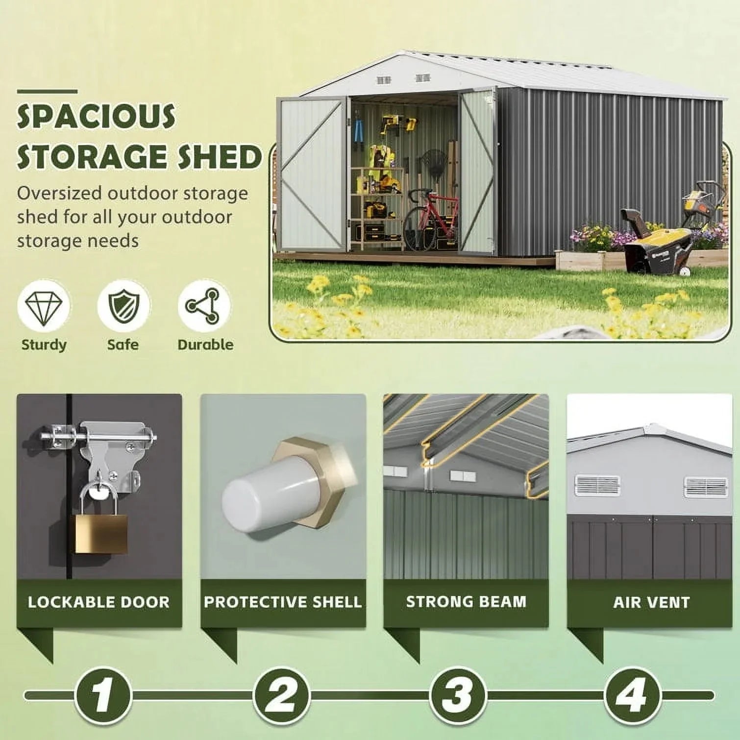 homall-metal-shed-ger-tehaus-metall-grau-10x10ft-abschlie-bar image 2