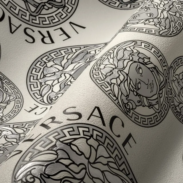 versace-wallpaper-386102-vliestapete-wei-silber-logo image 1
