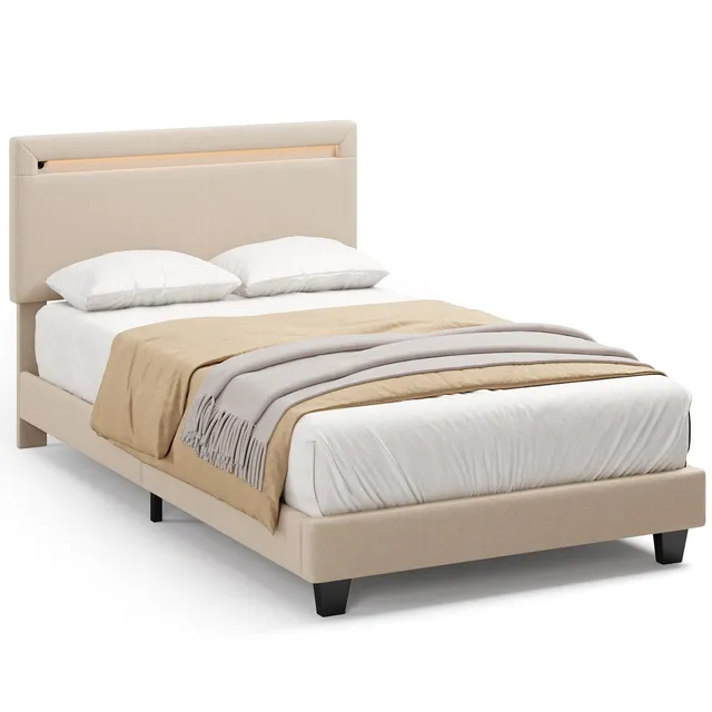bealife-bf27-einzelbett-90x200-metall-led-beige image 1