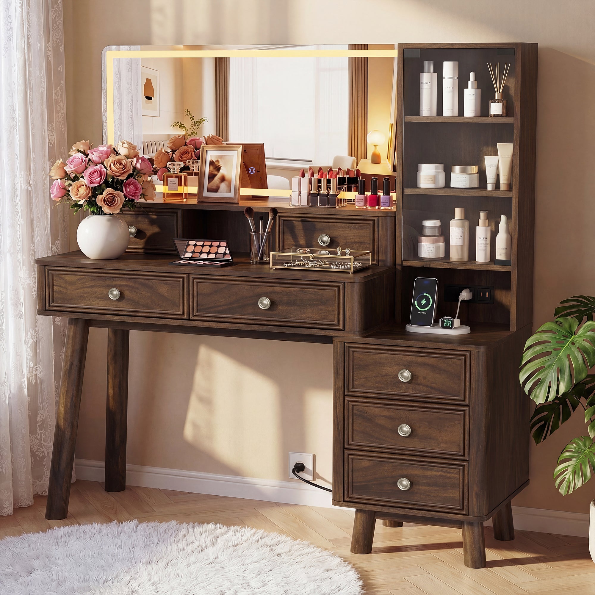 homall-bedroom-schminktisch-dunkel-walnuss-48-zoll-mit-led-spiegel image 4
