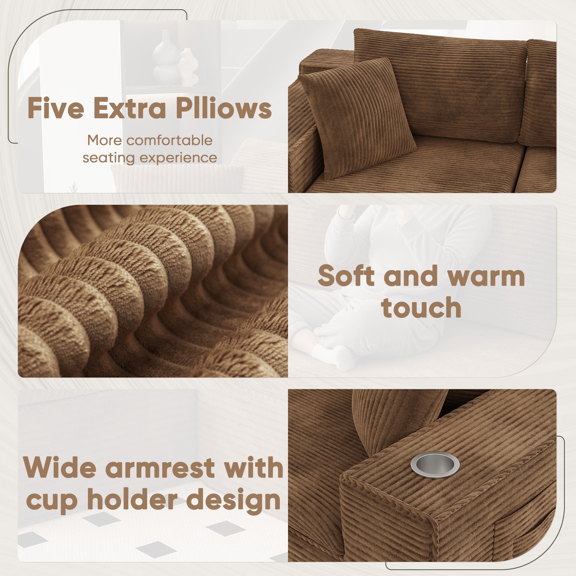 homall-sofa-l-form-modular-cord-couch-braun-cloud-memory-foam image 8