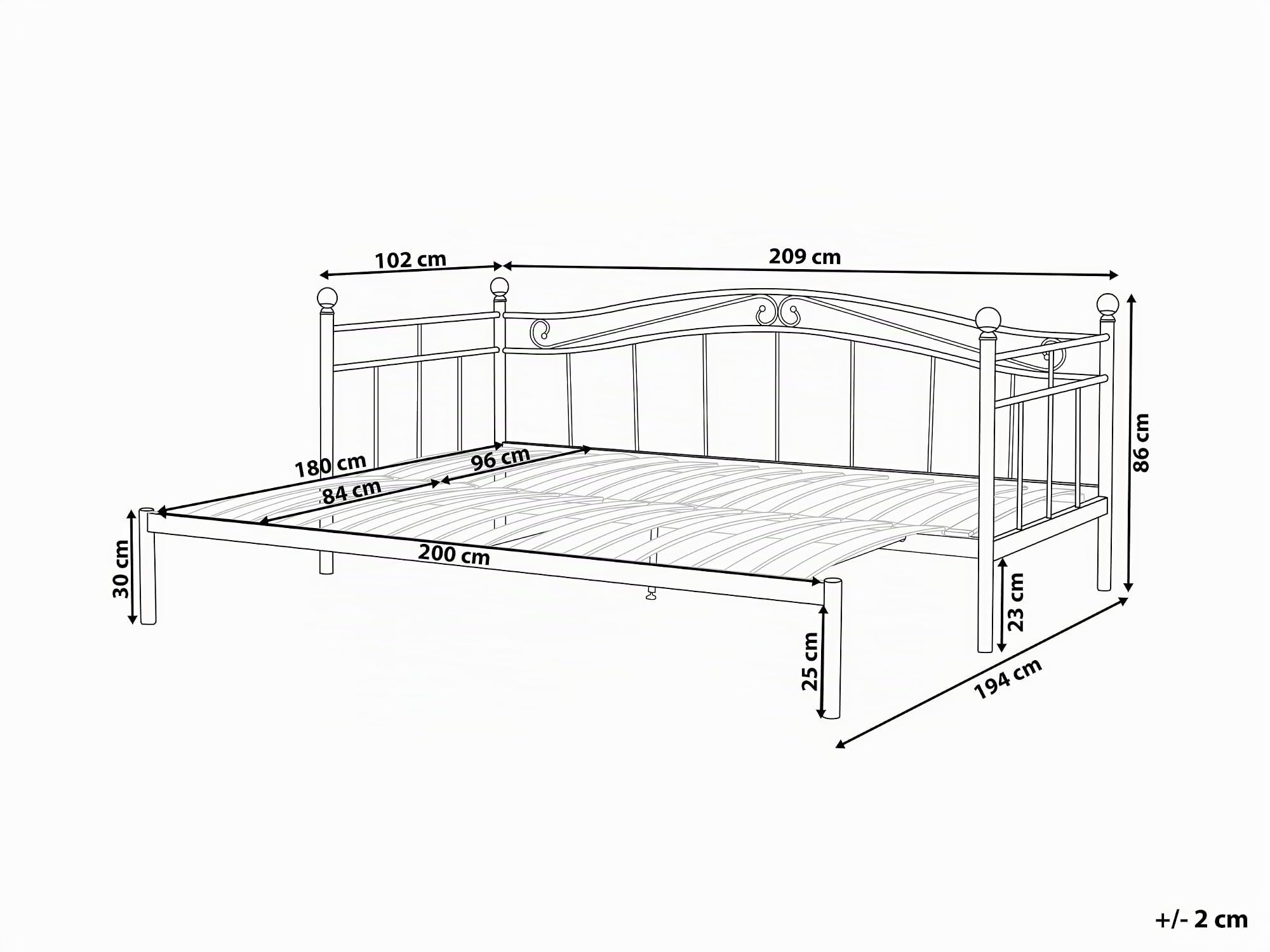 beliani-tulle-tagesbett-metall-schwarz-90x200-ausziehbar image 3
