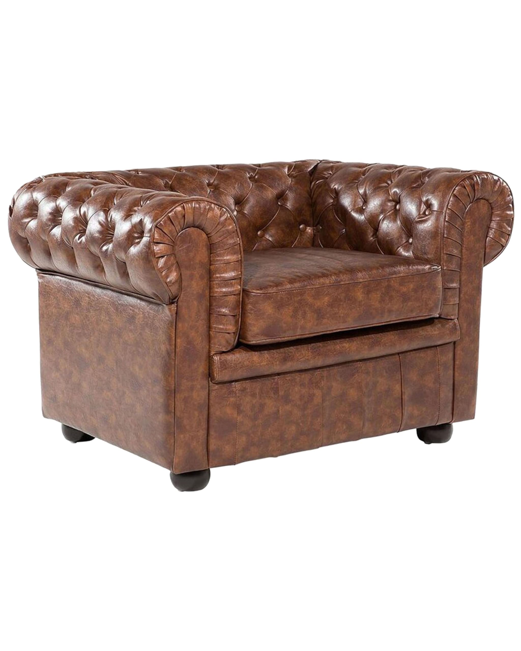 beliani-chesterfield-sessel-braun-kunstleder-goldbraun-vintage image 1