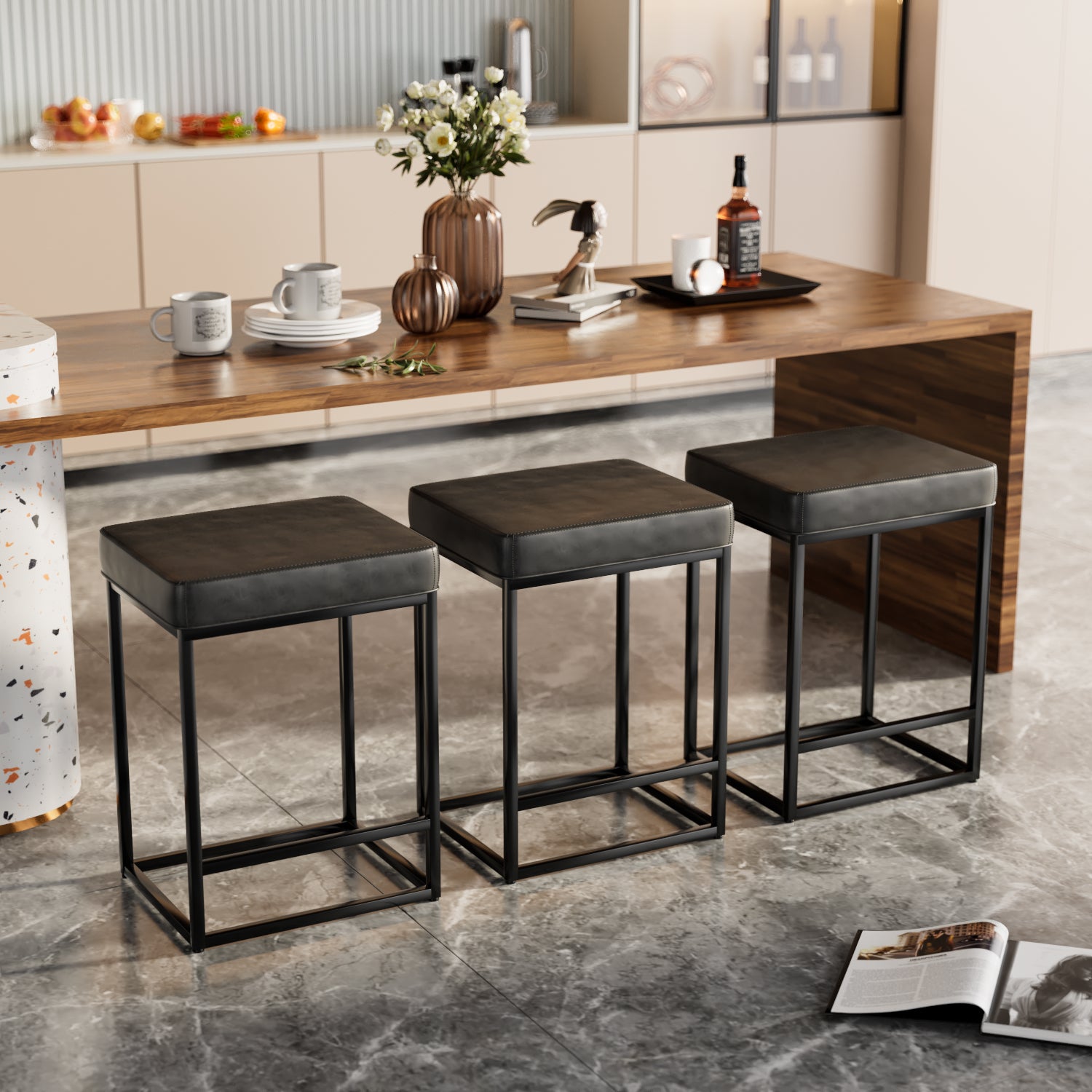 homall-bar-stool-barhocker-schwarz-61cm-2er-set-pu-leder image 2