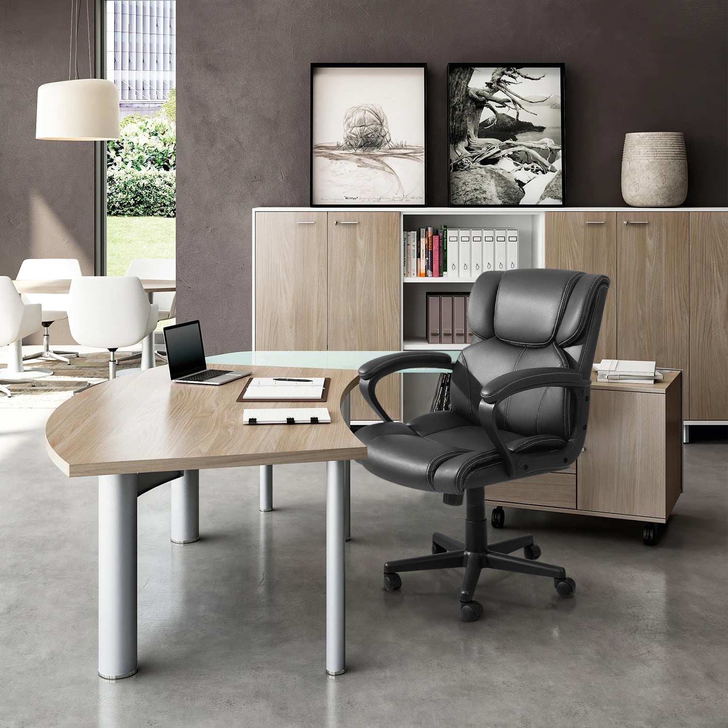 homall-office-leather-chair-b-rostuhl-schwarz-mit-armlehnen image 7