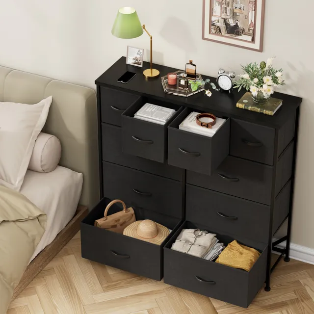 homall-bedroom-kommode-10-schubladen-stoff-schwarz image 1