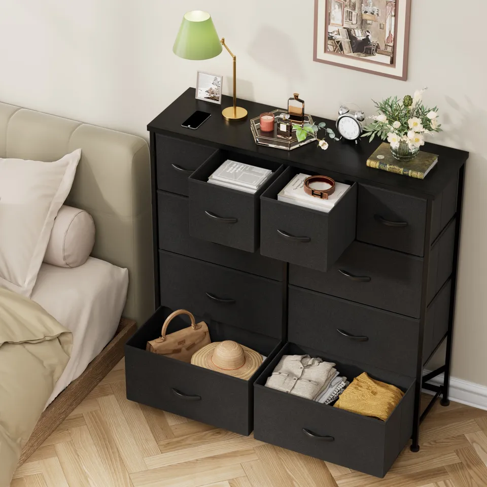 homall-bedroom-kommode-10-schubladen-stoff-schwarz image 1