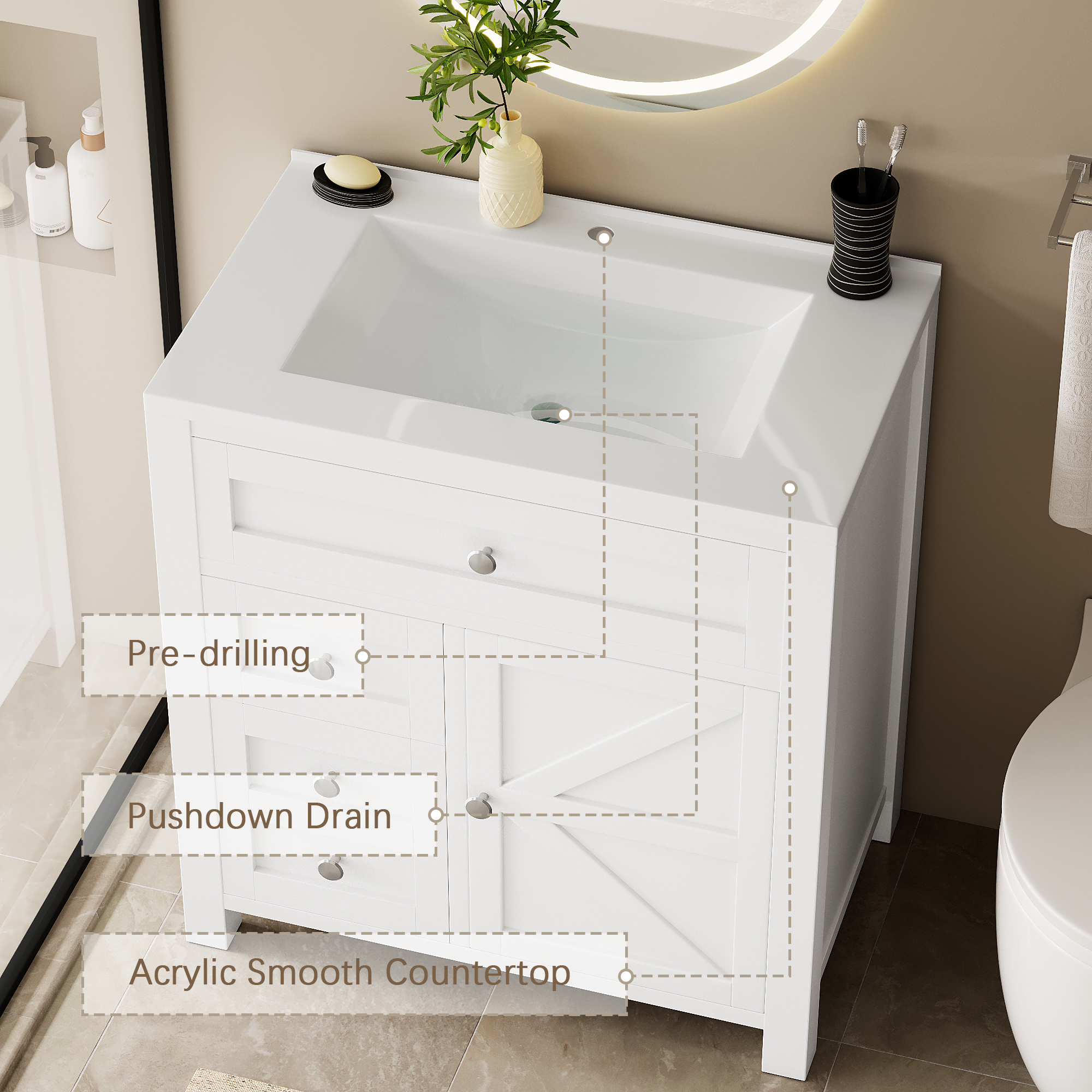 homall-bedroom-waschtisch-wei-76-cm-mit-becken-schubladen image 5