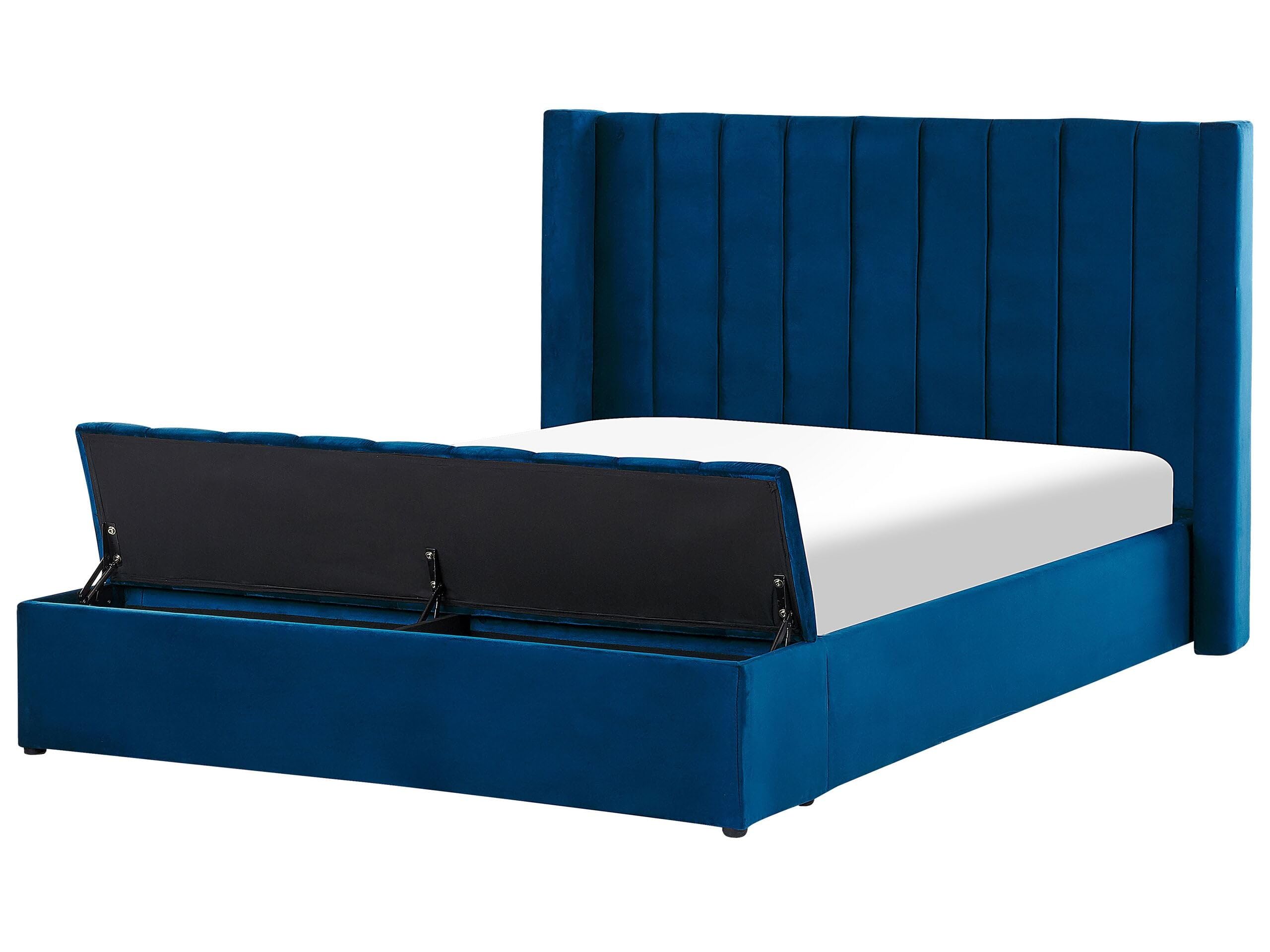 beliani-noyers-samtbett-160-x-200-marineblau-mit-stauraum image 1