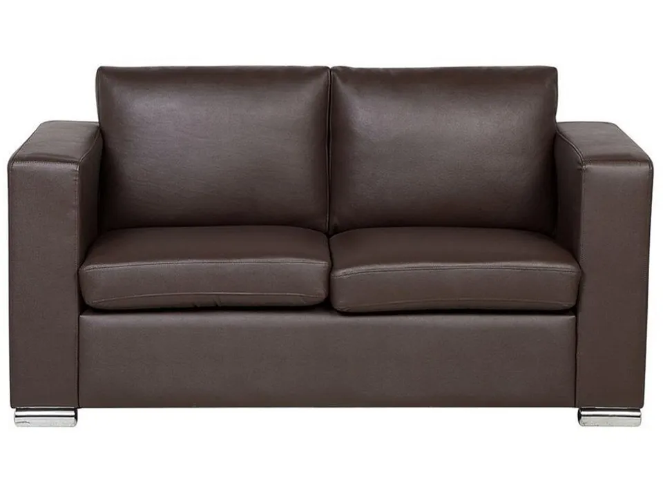 beliani-helsinki-2-sitzer-sofa-echtleder-braun-edelstahl image 1