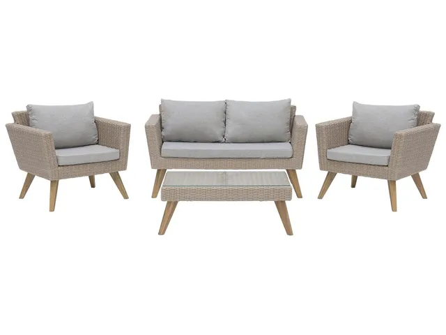 beliani-vittoria-lounge-set-rattan-braun-grau-4-sitzer image 1