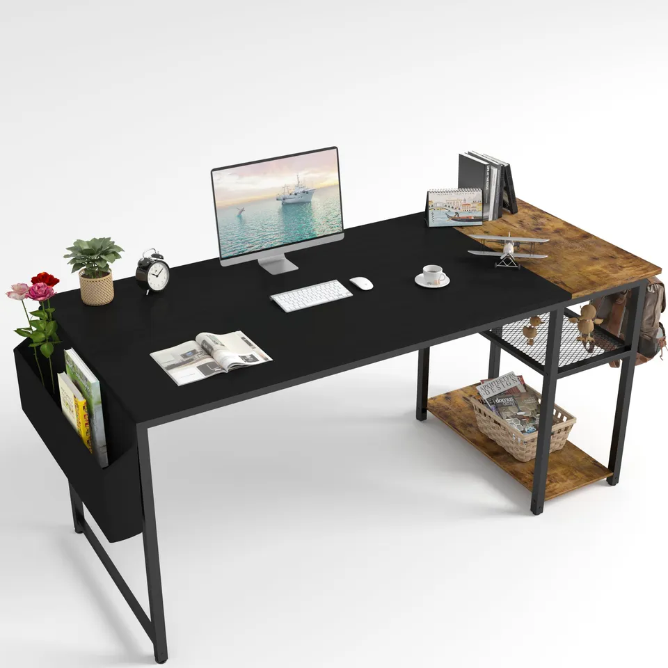 homall-shelf-schreibtisch-mit-regal-120-cm-schwarz-braun image 1