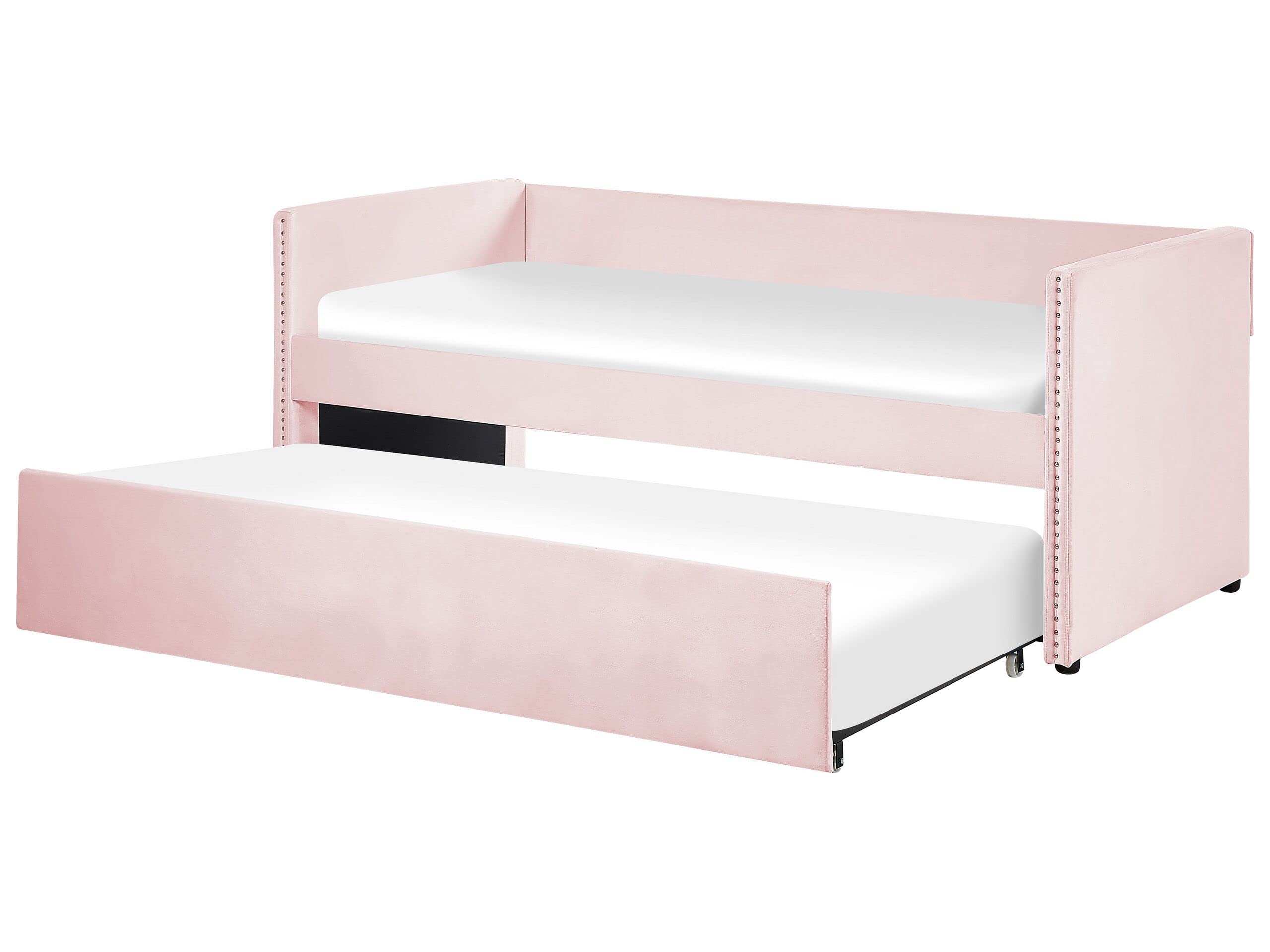 beliani-troyes-tagesbett-90x200-rosa-samt-ausziehbar image 1