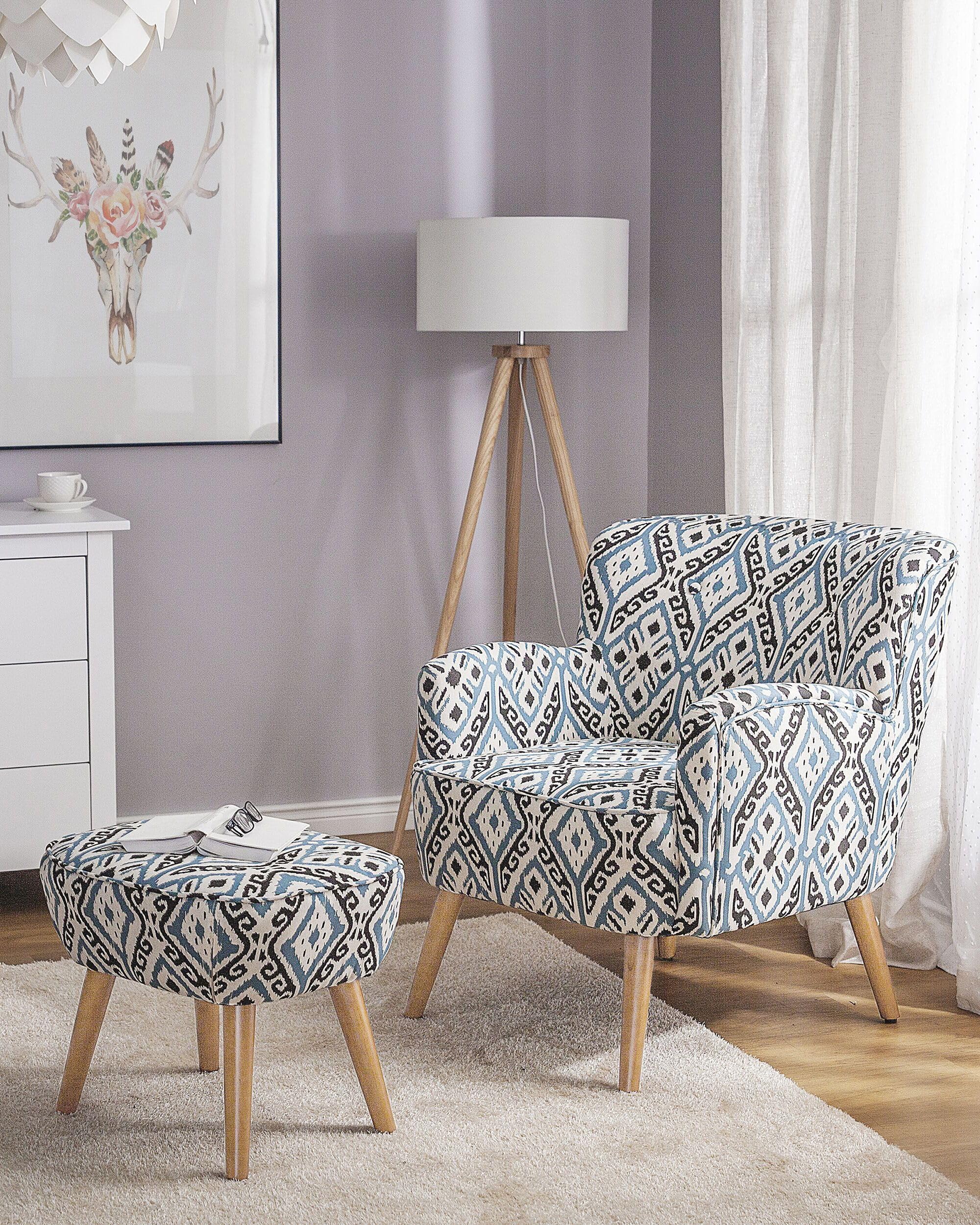 beliani-tumba-sessel-mit-hocker-blau-orientalisch image 2