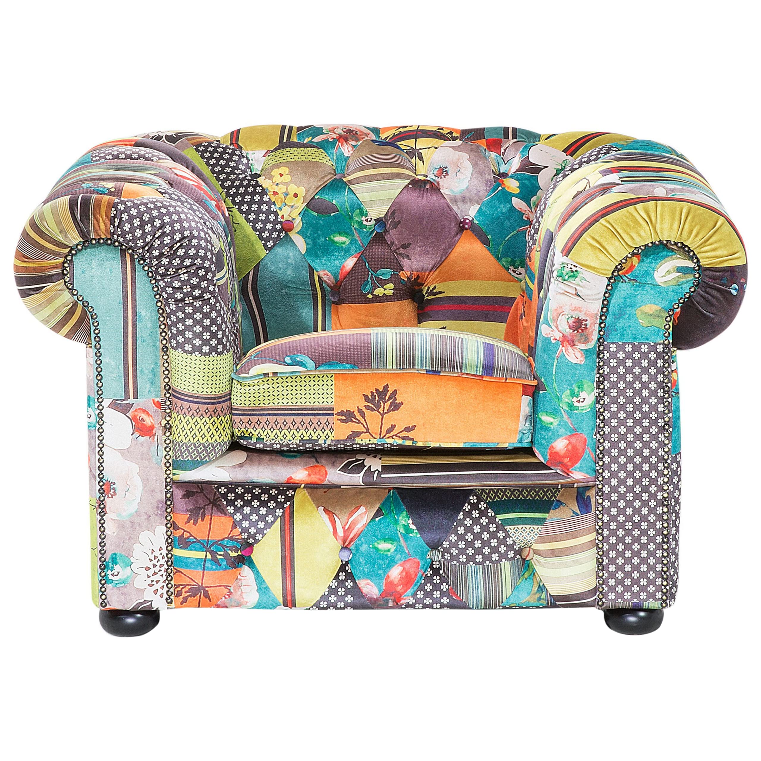 beliani-chesterfield-sessel-patchwork-bunt-gr-n-gelb-stoff image 4