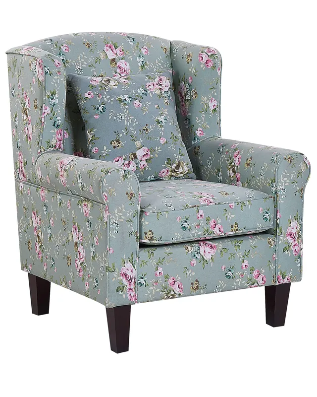 beliani-hamar-sessel-mit-fu-hocker-gr-n-blumenmuster-kissen image 1