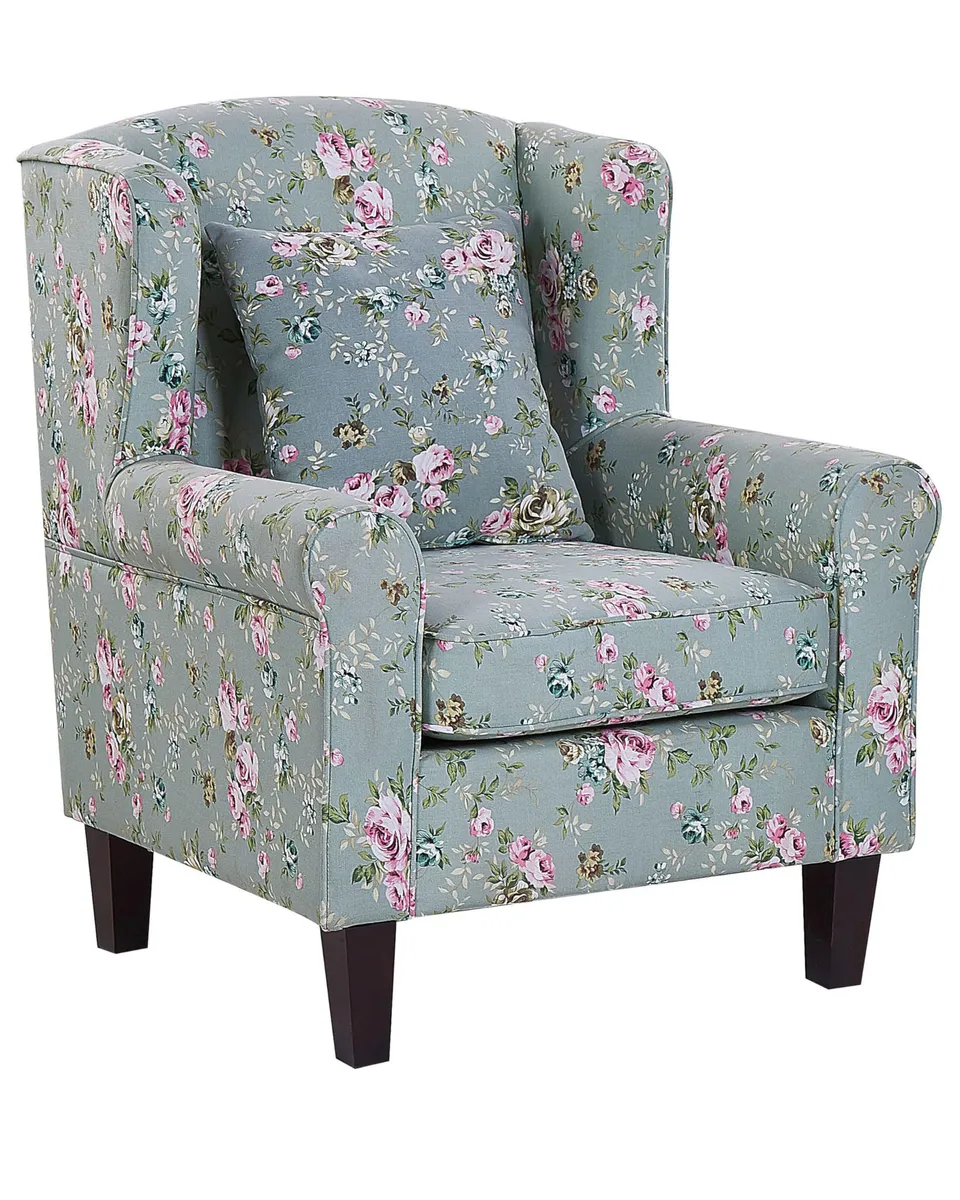 beliani-hamar-sessel-mit-fu-hocker-gr-n-blumenmuster-kissen image 1