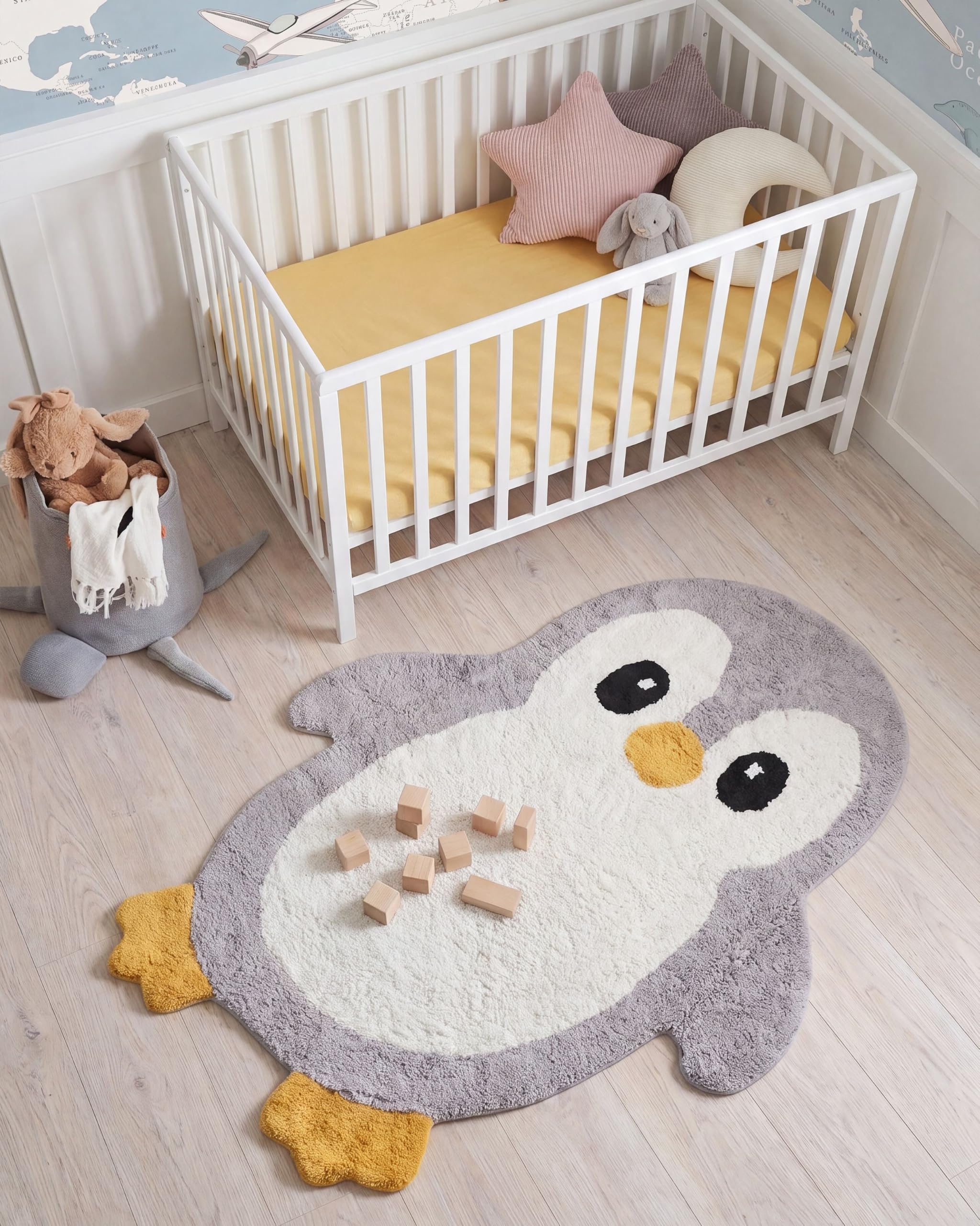 beliani-waddles-teppich-pinguin-grau-100x120-baumwolle image 2