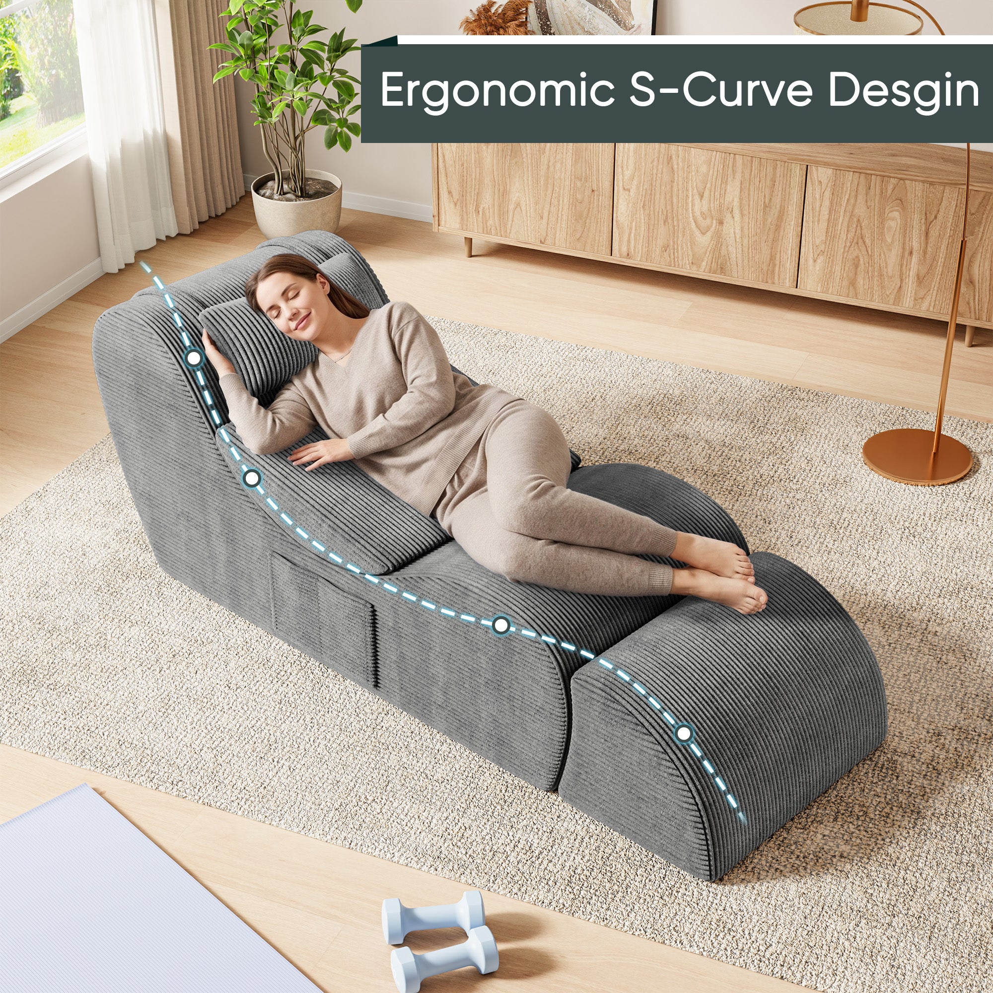 homall-recliner-chair-liegesessel-grau-cord-mit-kissen image 8
