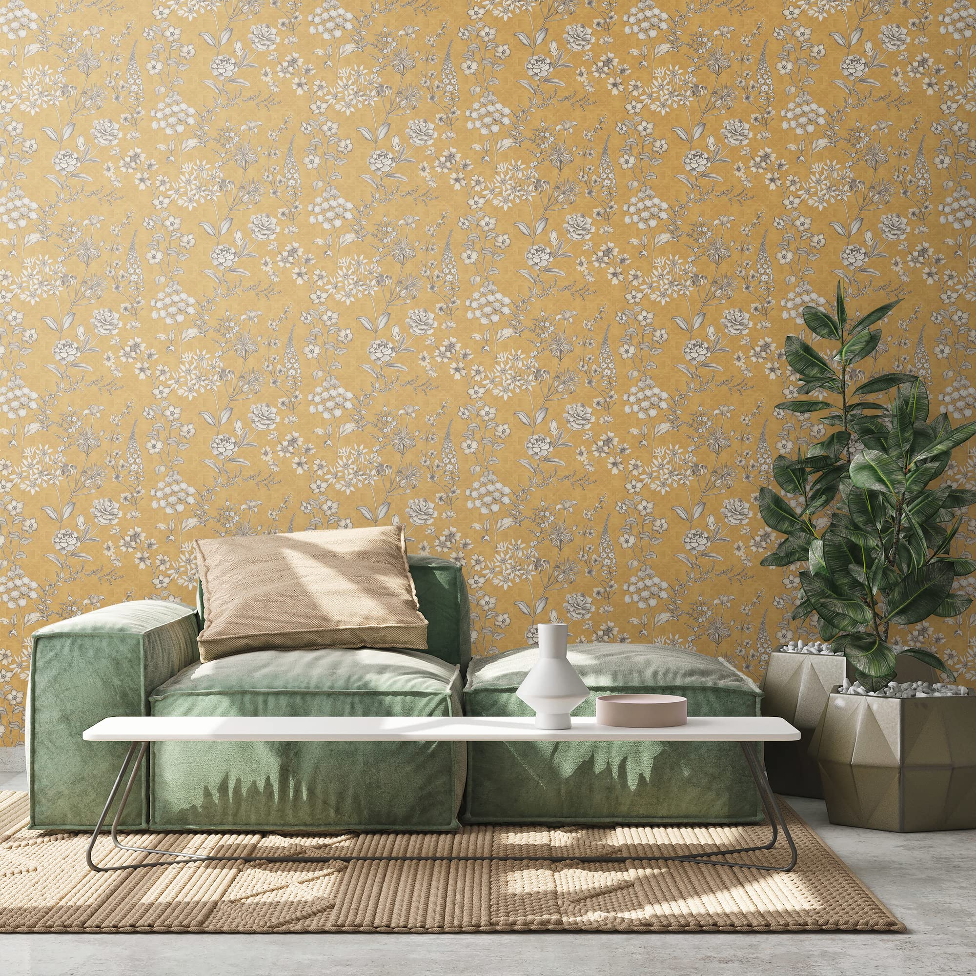 livingwalls-travel-styles-tapete-gelb-wei-floral-10-05m image 5