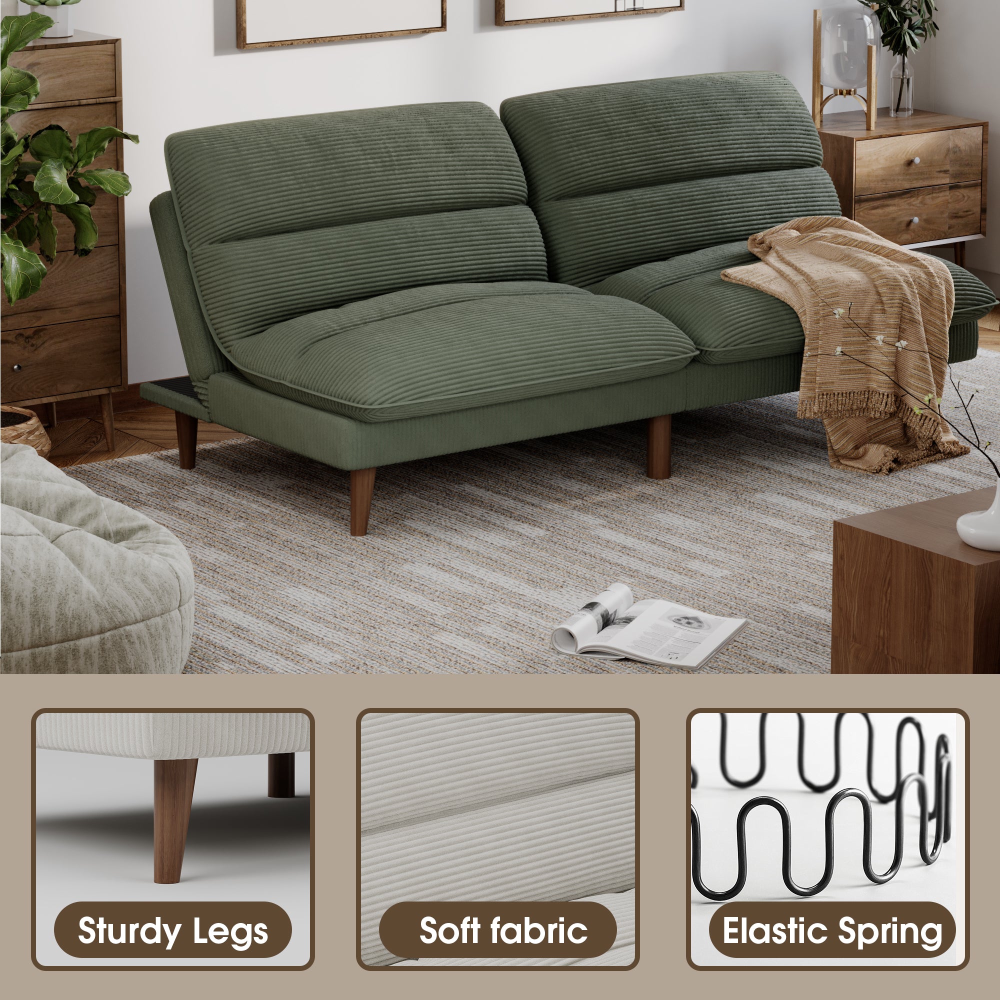 homall-sofa-schlafsofa-cord-2-sitzer-gr-n-verstellbar image 4