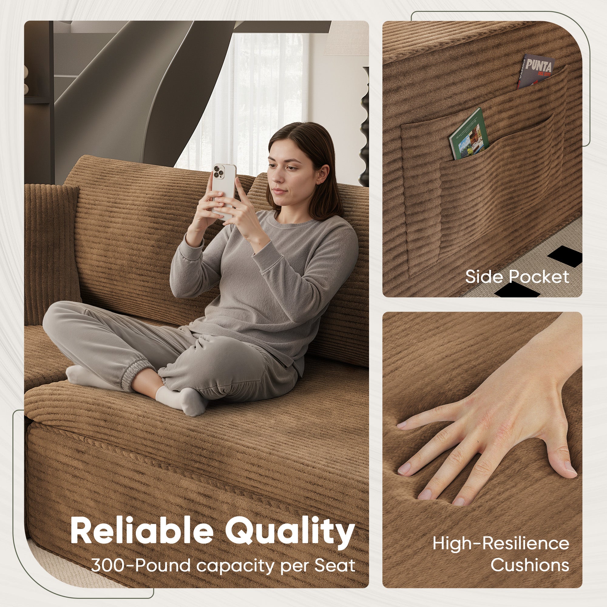 homall-sofa-l-form-modular-cord-couch-braun-cloud-memory-foam image 7