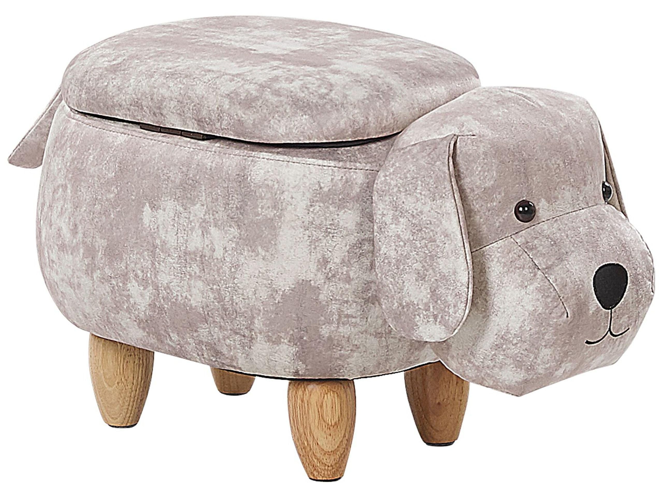 beliani-doggy-kinder-hocker-hund-beige-samt-mit-stauraum image 1