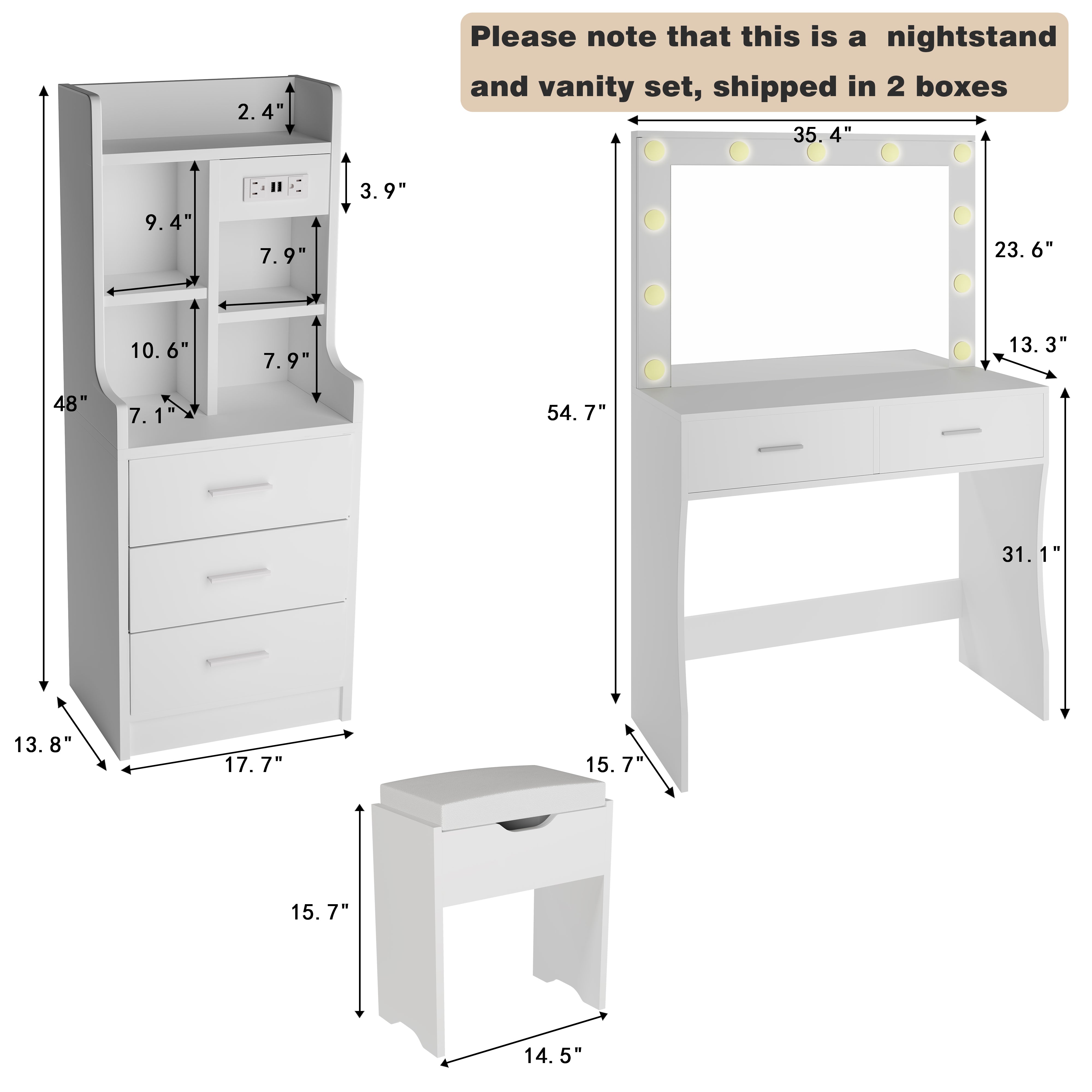 homall-bedroom-schminktisch-set-wei-mit-nachtisch-usb image 7