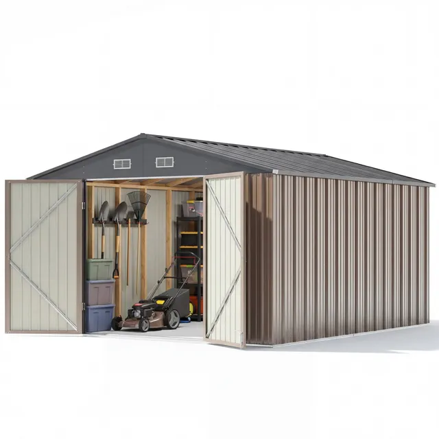 homall-metal-shed-ger-teschuppen-10x12ft-braun-metall-abschlie-bar image 1