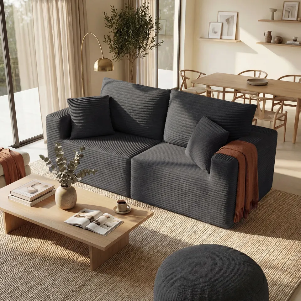 homall-sofa-modulare-couch-grau-3-sitzer-cord image 1