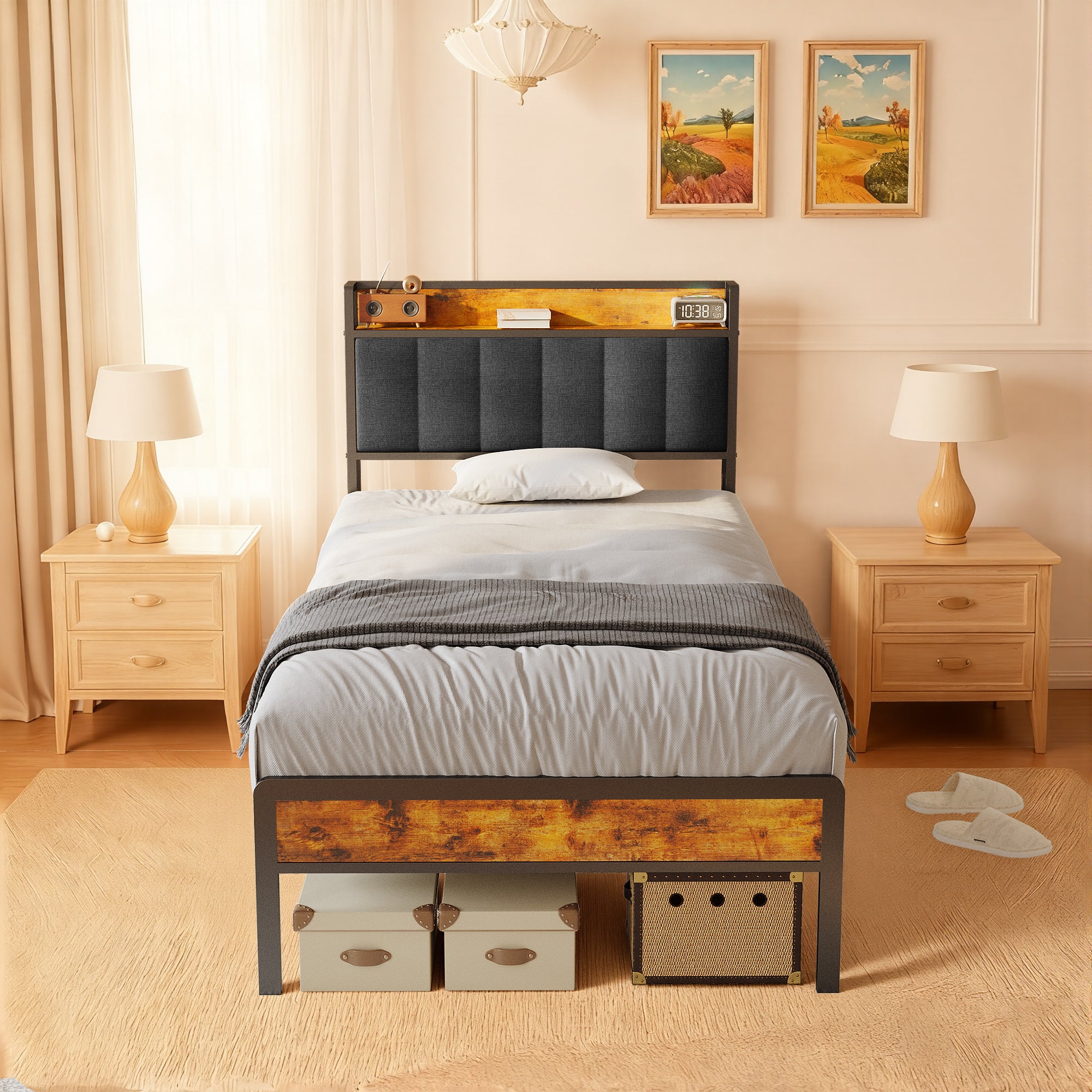bealife-bf24-einzelbett-metall-90x200-dunkelgrau-mit-ablage image 3