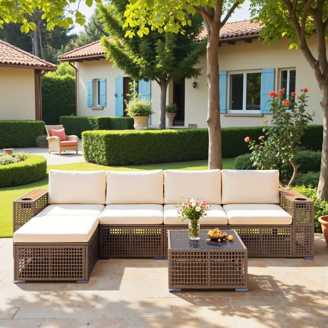 homall-patio-furniture-lounge-sofa-5-sitzer-beige-rattan image 1