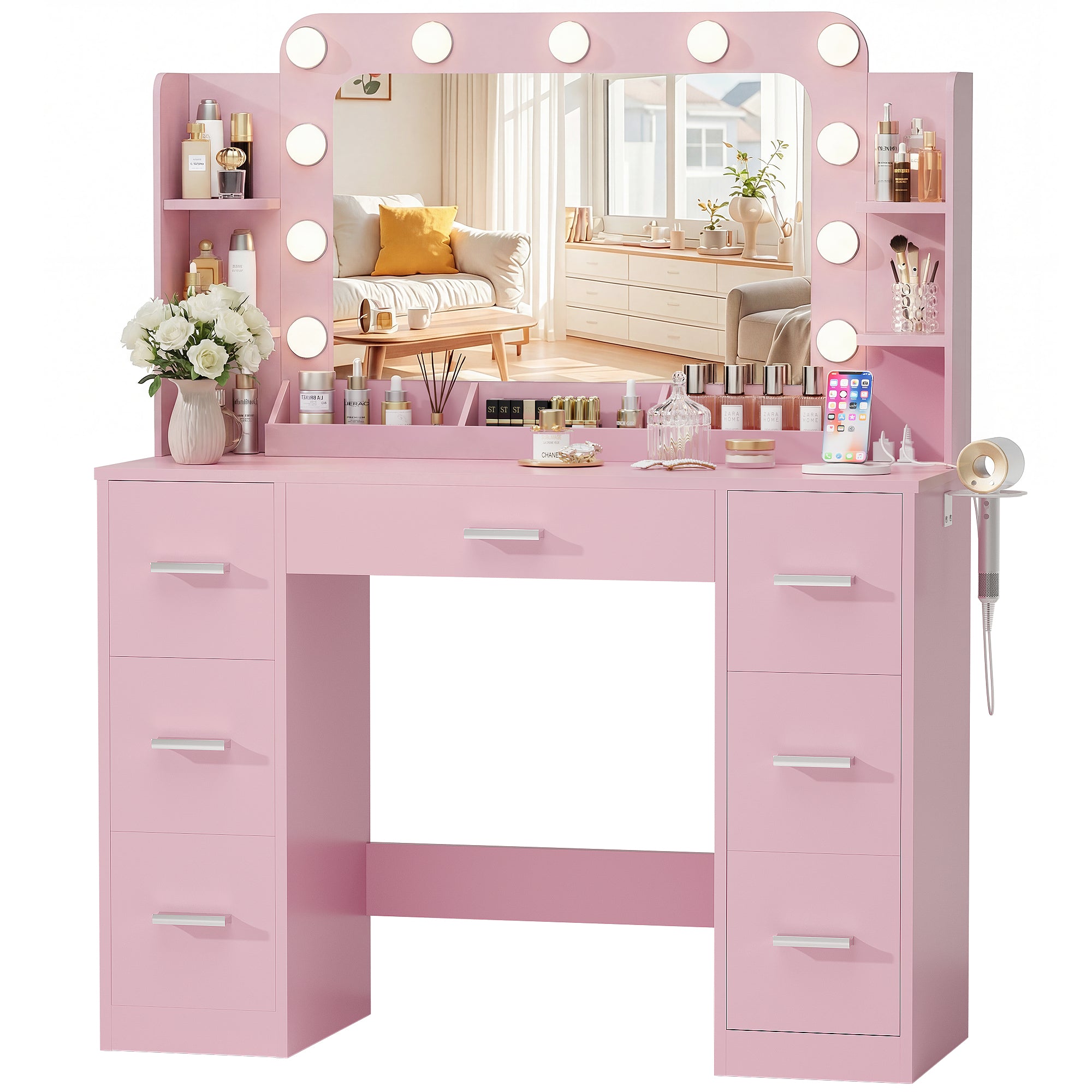 homall-bedroom-schminktisch-wei-mit-spiegel-led-steckdose image 3