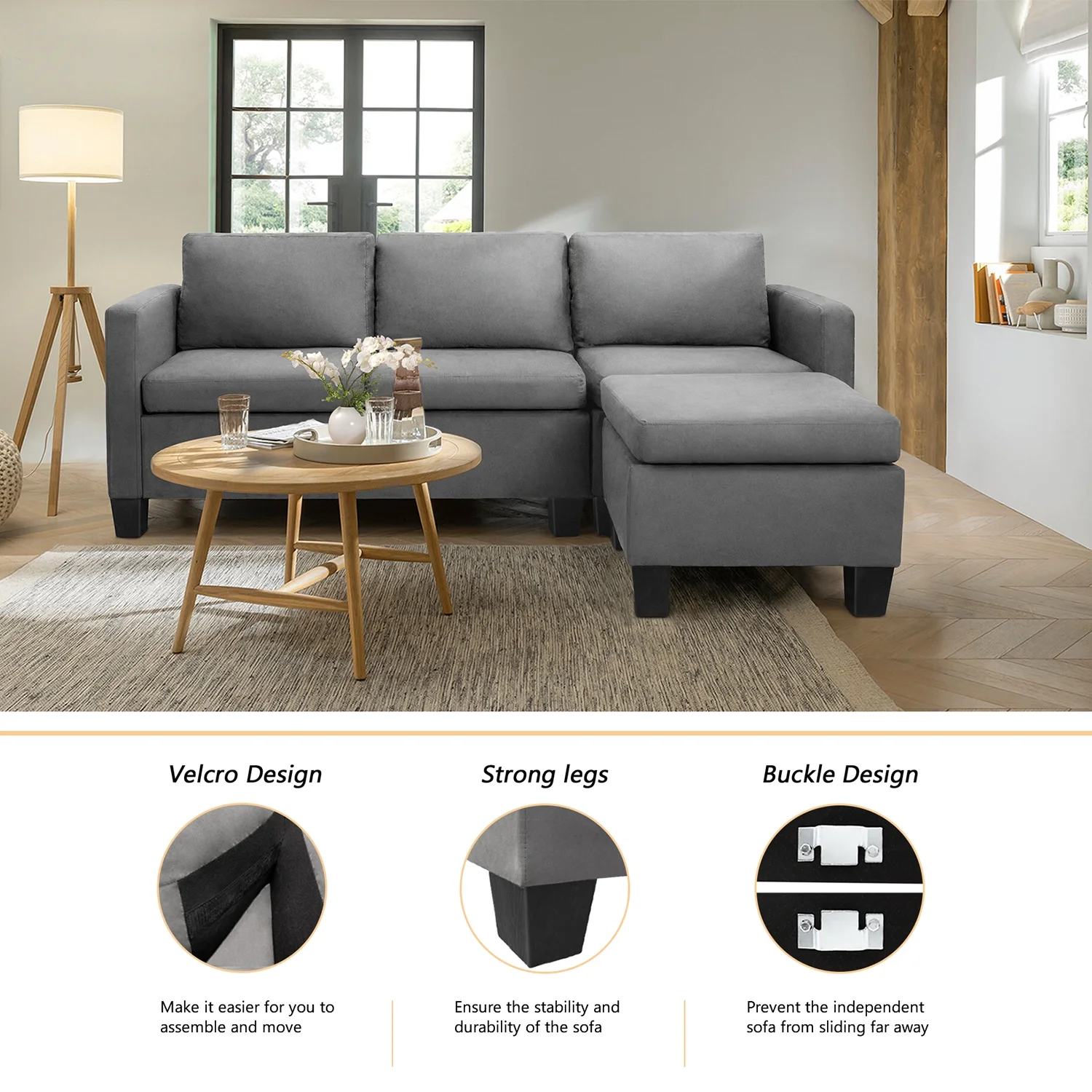 homall-sofa-ecksofa-l-form-hellgrau-wildleder-optik-mit-ottomane image 2