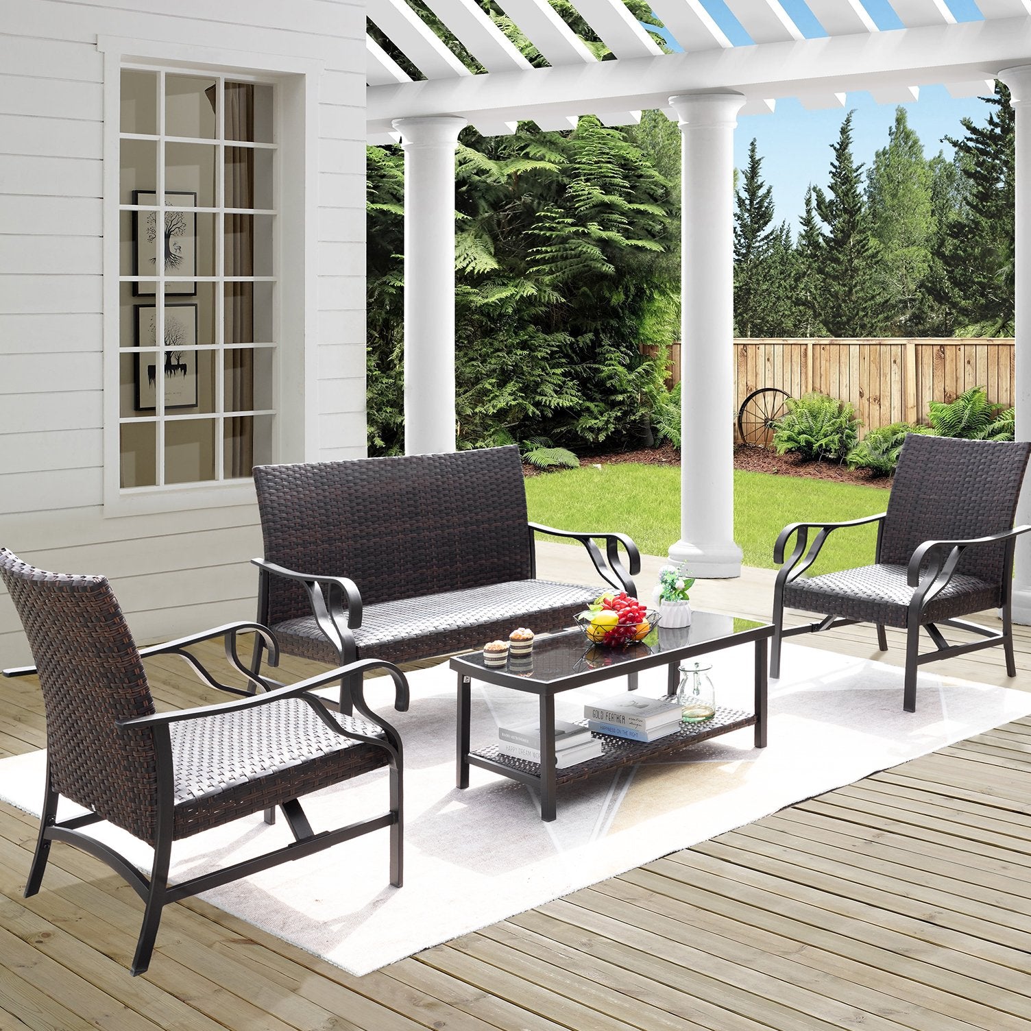 homall-patio-furniture-lounge-set-4-teilig-rattan-mit-glastisch image 2