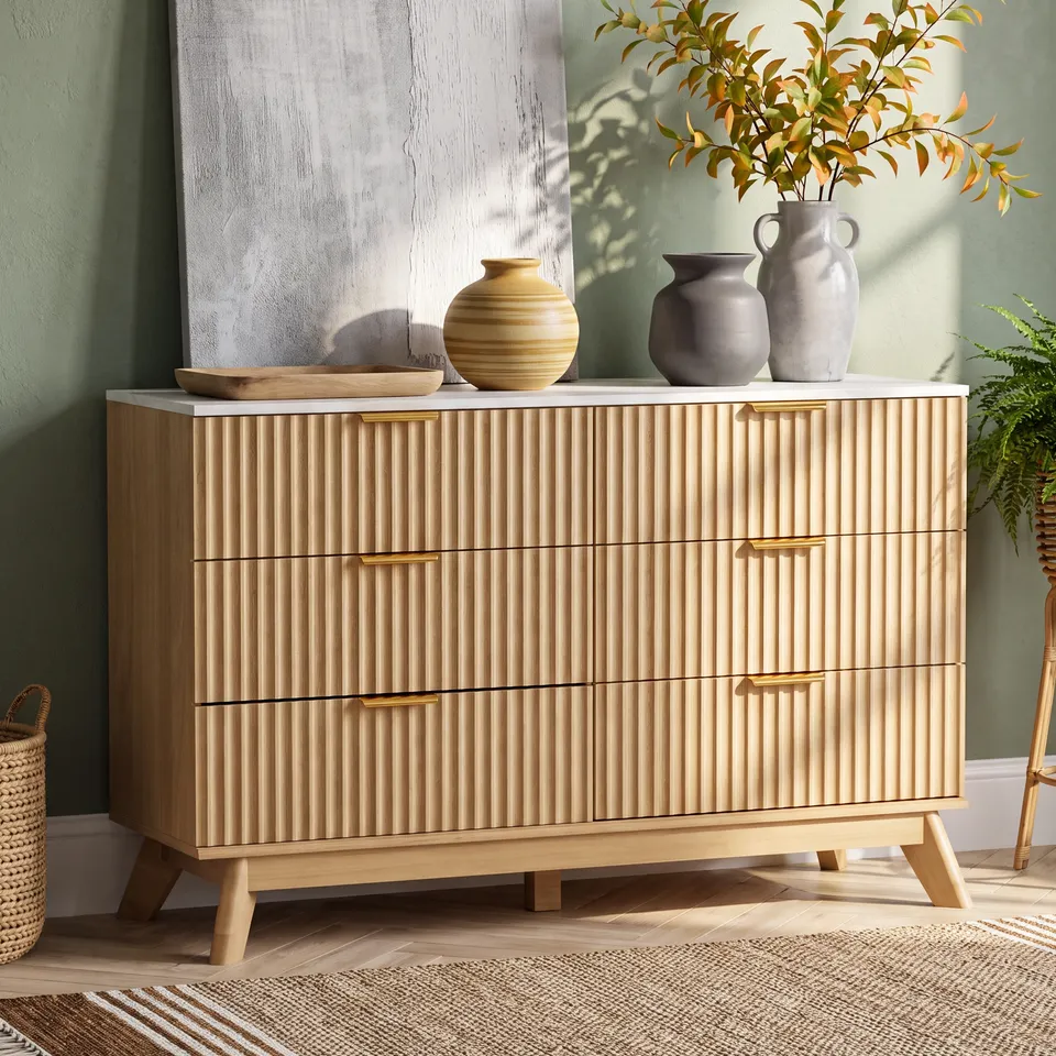 homall-bedroom-kommode-6-schubladen-wei-marmor-optik image 1